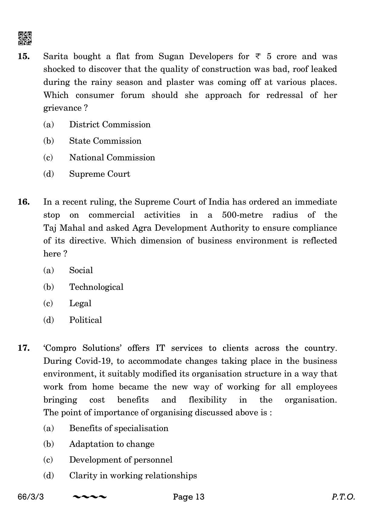 CBSE Class 12 66-3-3 Business Studies 2023 Question Paper - Page 13
