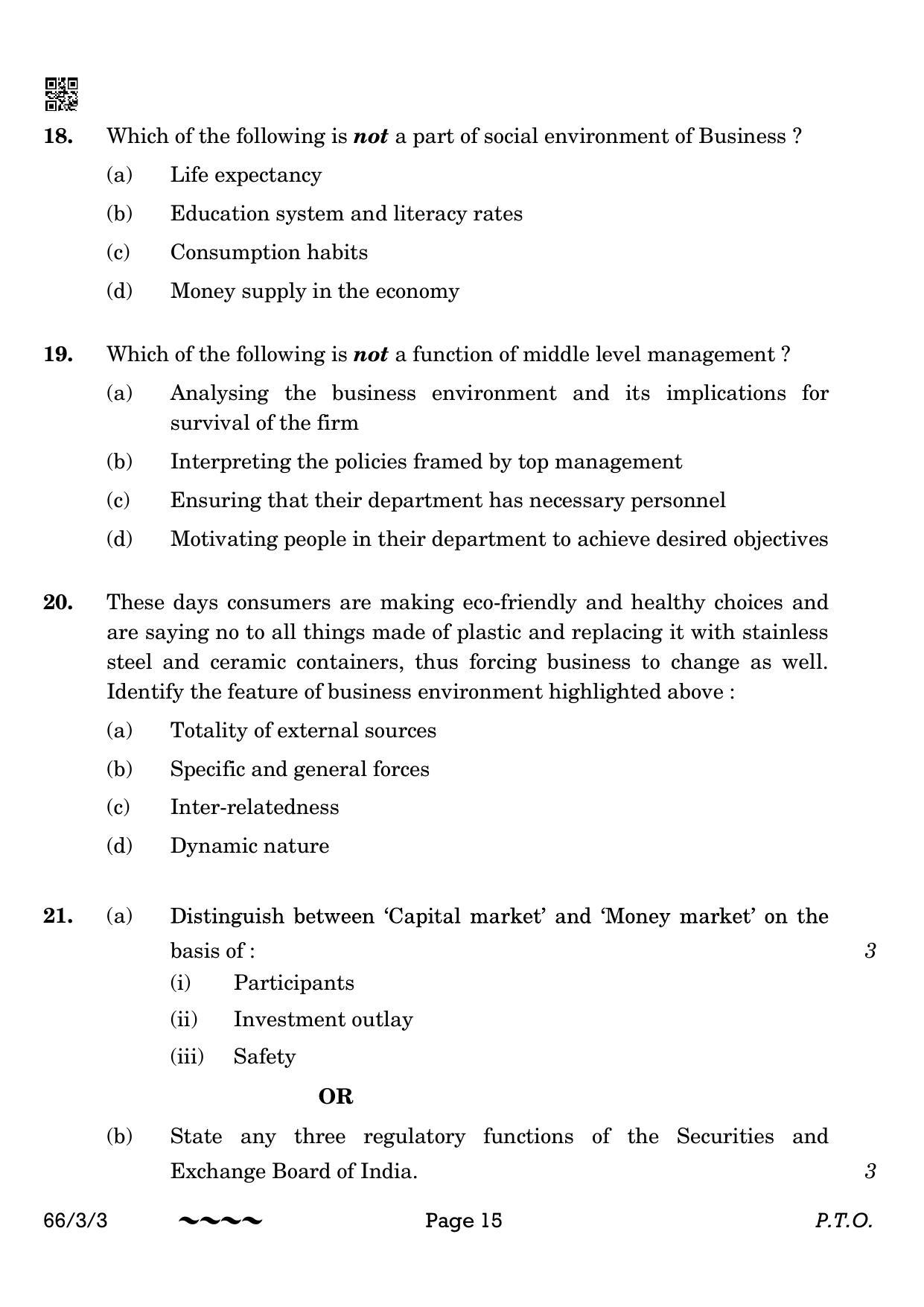 CBSE Class 12 66-3-3 Business Studies 2023 Question Paper - Page 15