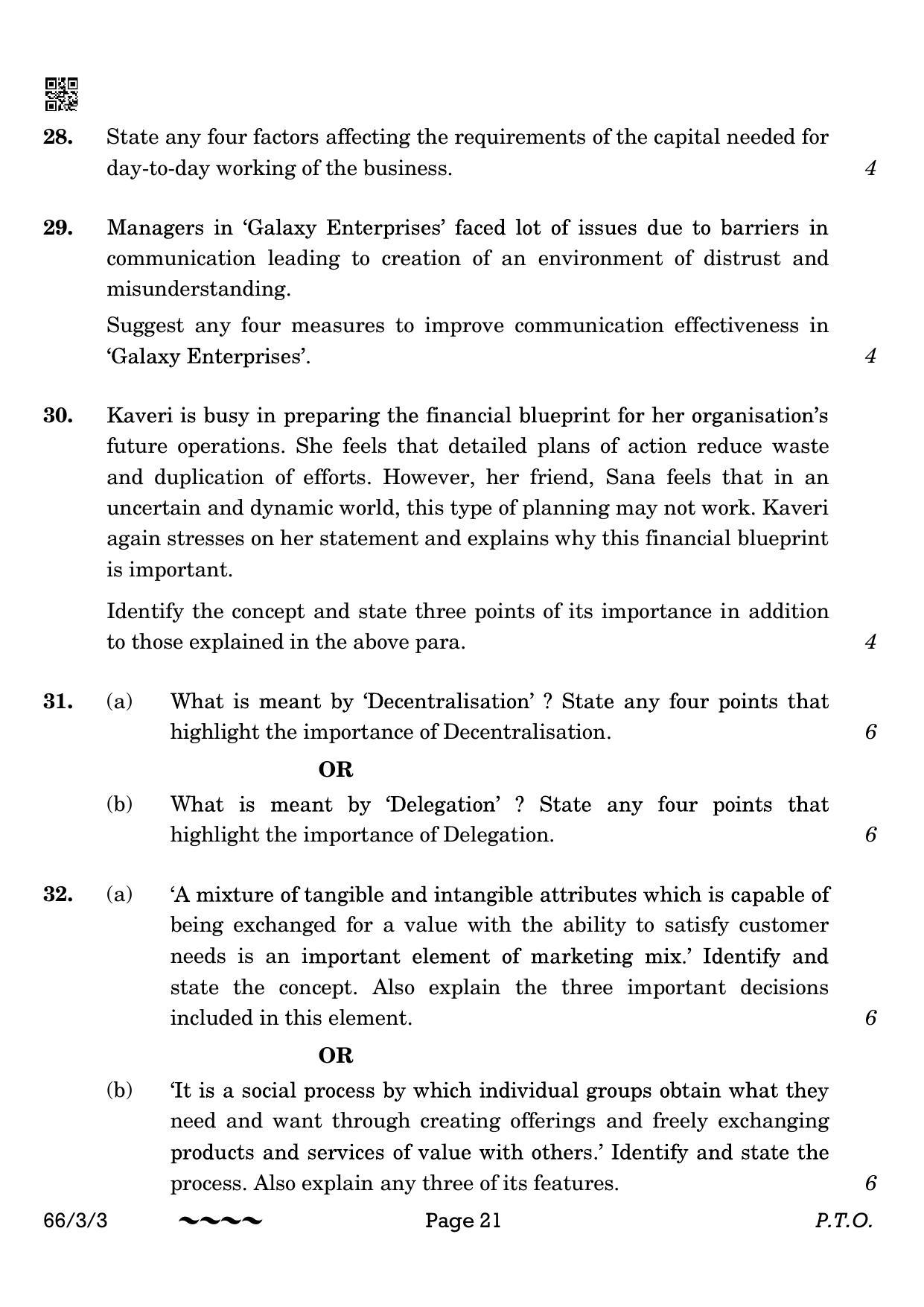 CBSE Class 12 66-3-3 Business Studies 2023 Question Paper - Page 21