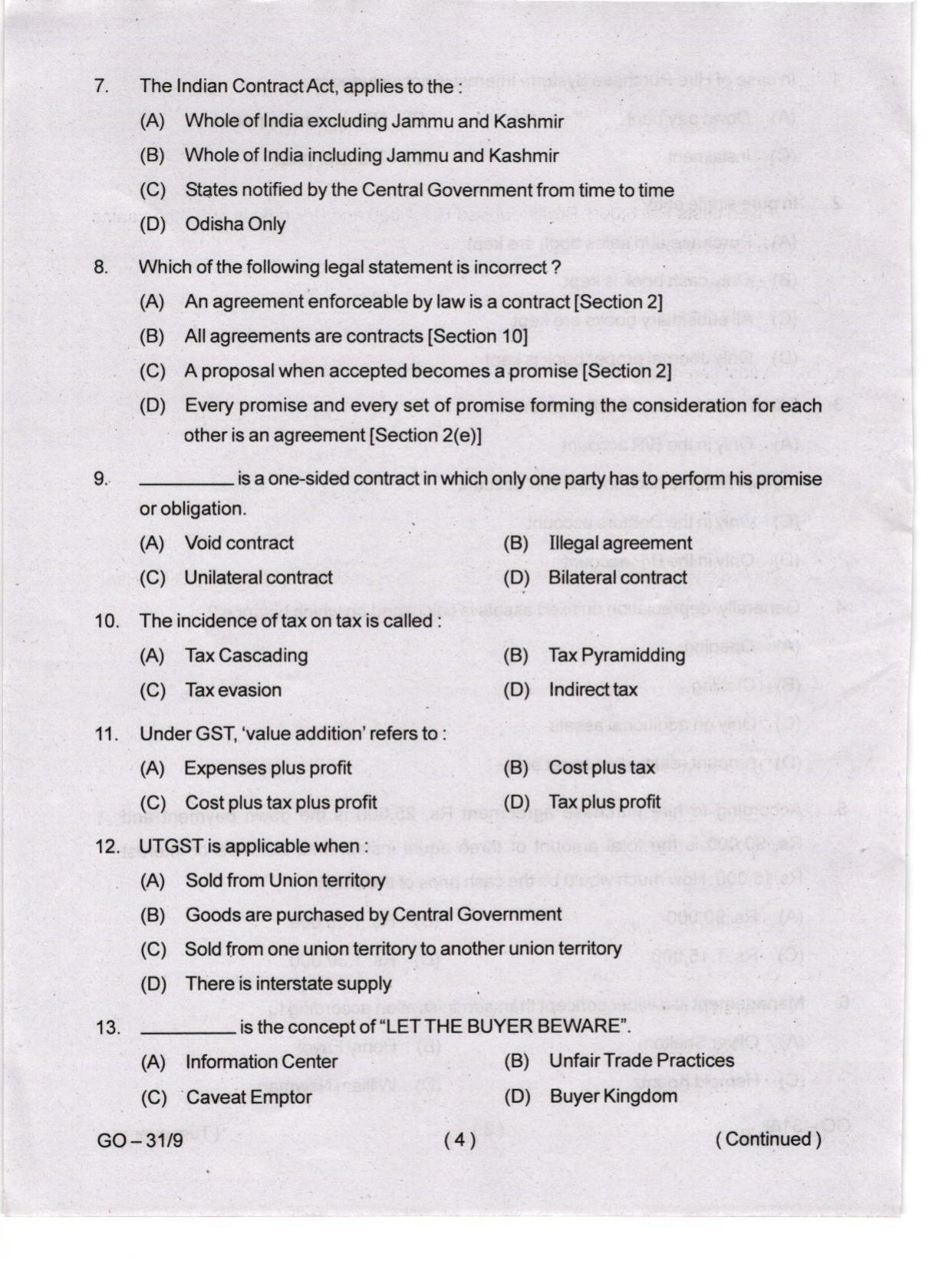 Odisha CPET 2024 COMMERCE Question Paper - Page 4