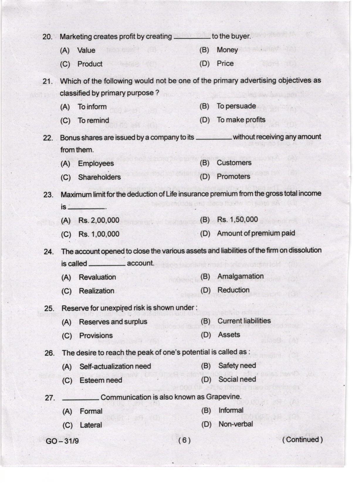 Odisha CPET 2024 COMMERCE Question Paper - Page 6