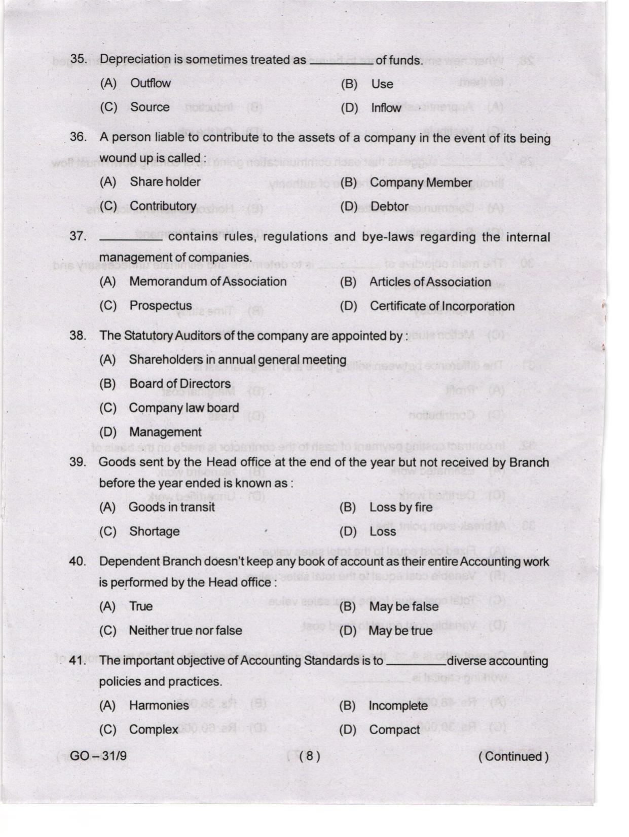 Odisha CPET 2024 COMMERCE Question Paper - Page 8