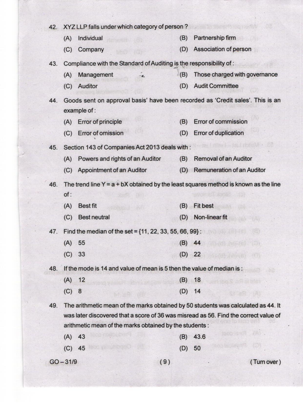 Odisha CPET 2024 COMMERCE Question Paper - Page 9