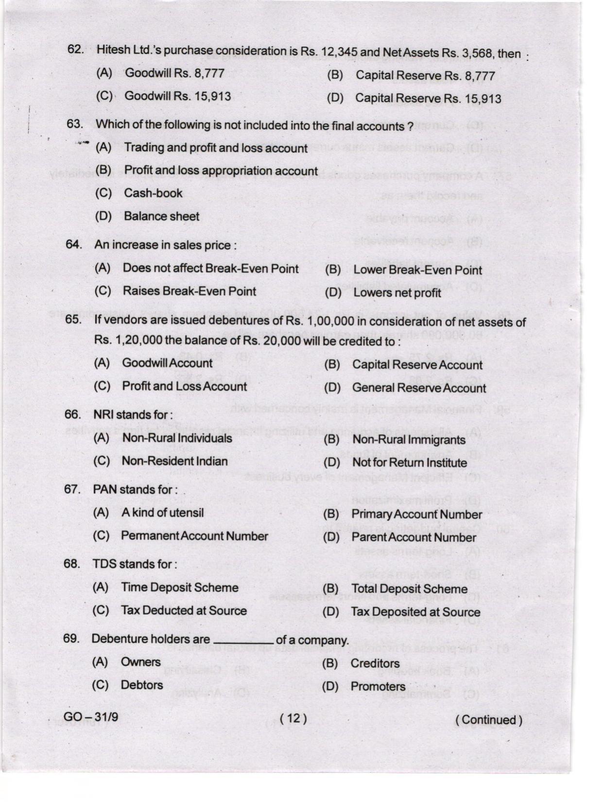 Odisha CPET 2024 COMMERCE Question Paper - Page 12