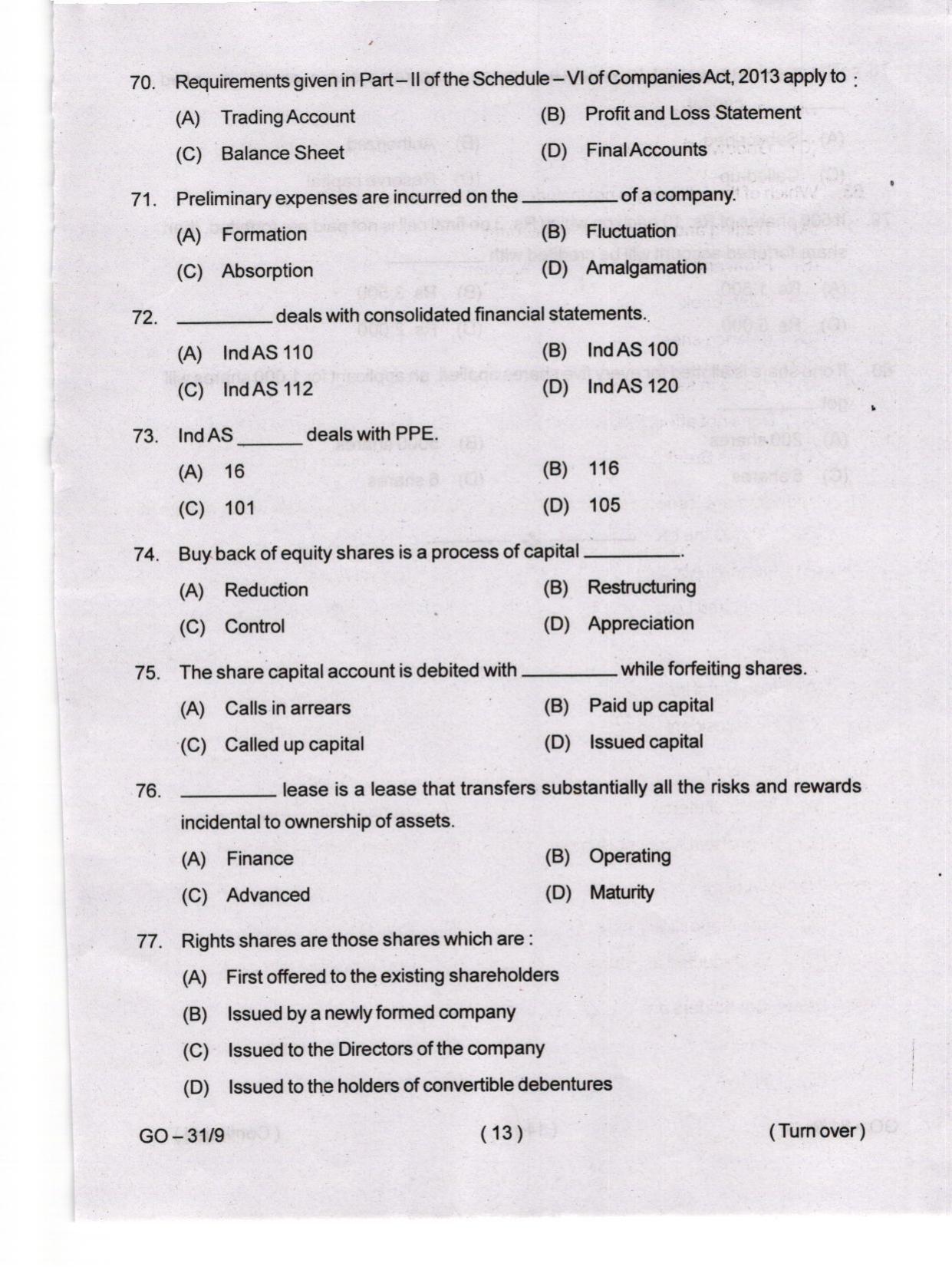 Odisha CPET 2024 COMMERCE Question Paper - Page 13