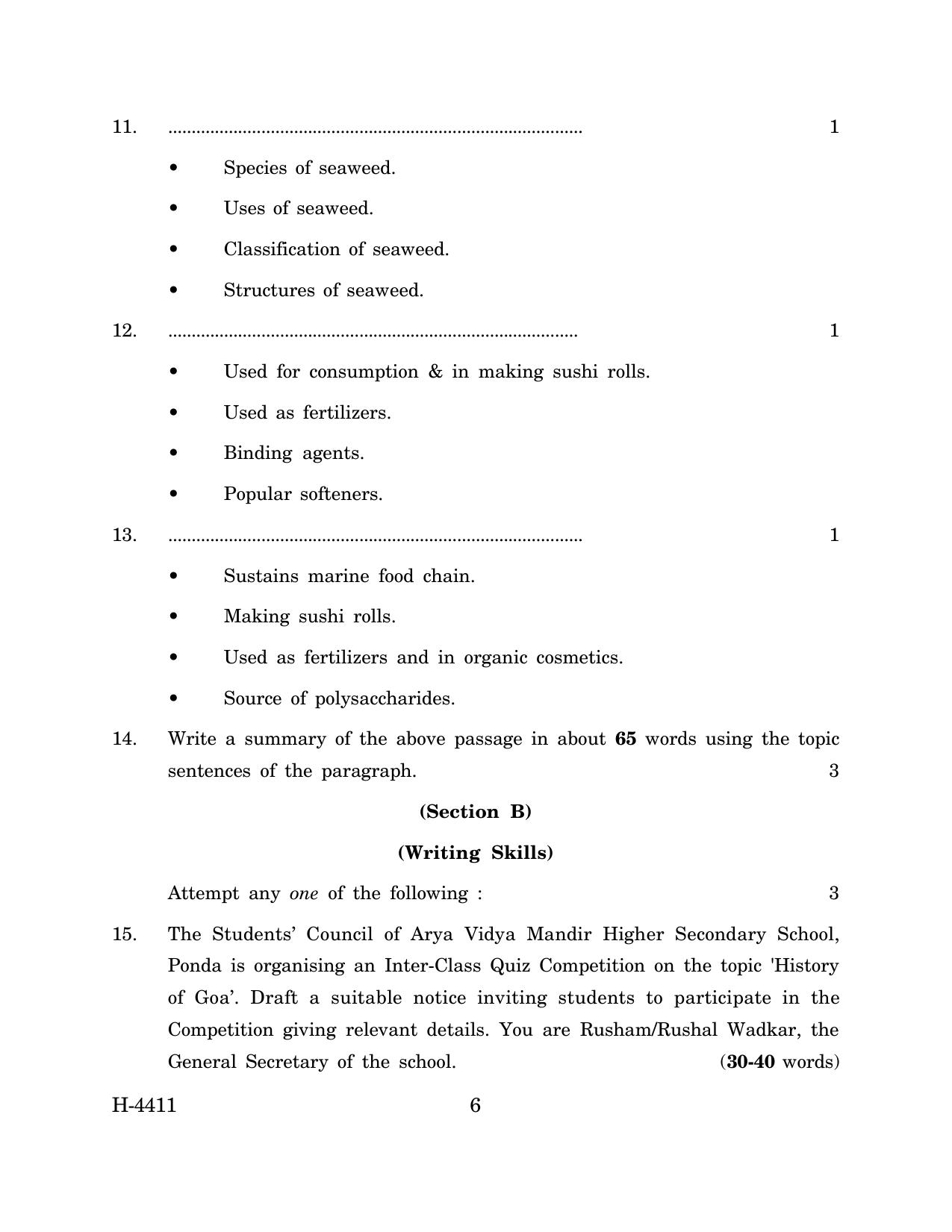 Goa Board Class 12 English I (March 2024) Question Paper - Page 6