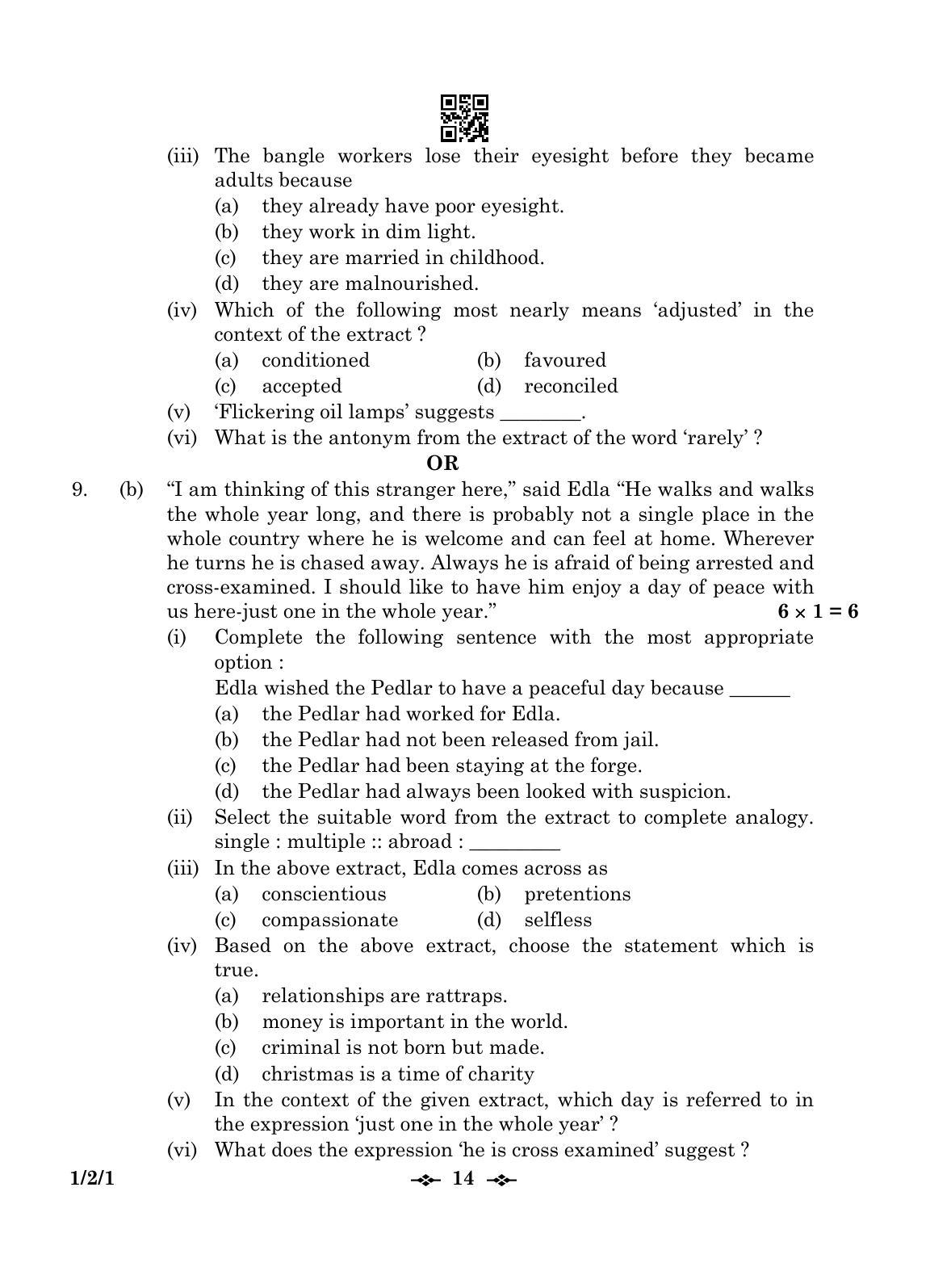 CBSE Class 12 1-2-1 English Core 2023 Question Paper - Page 14