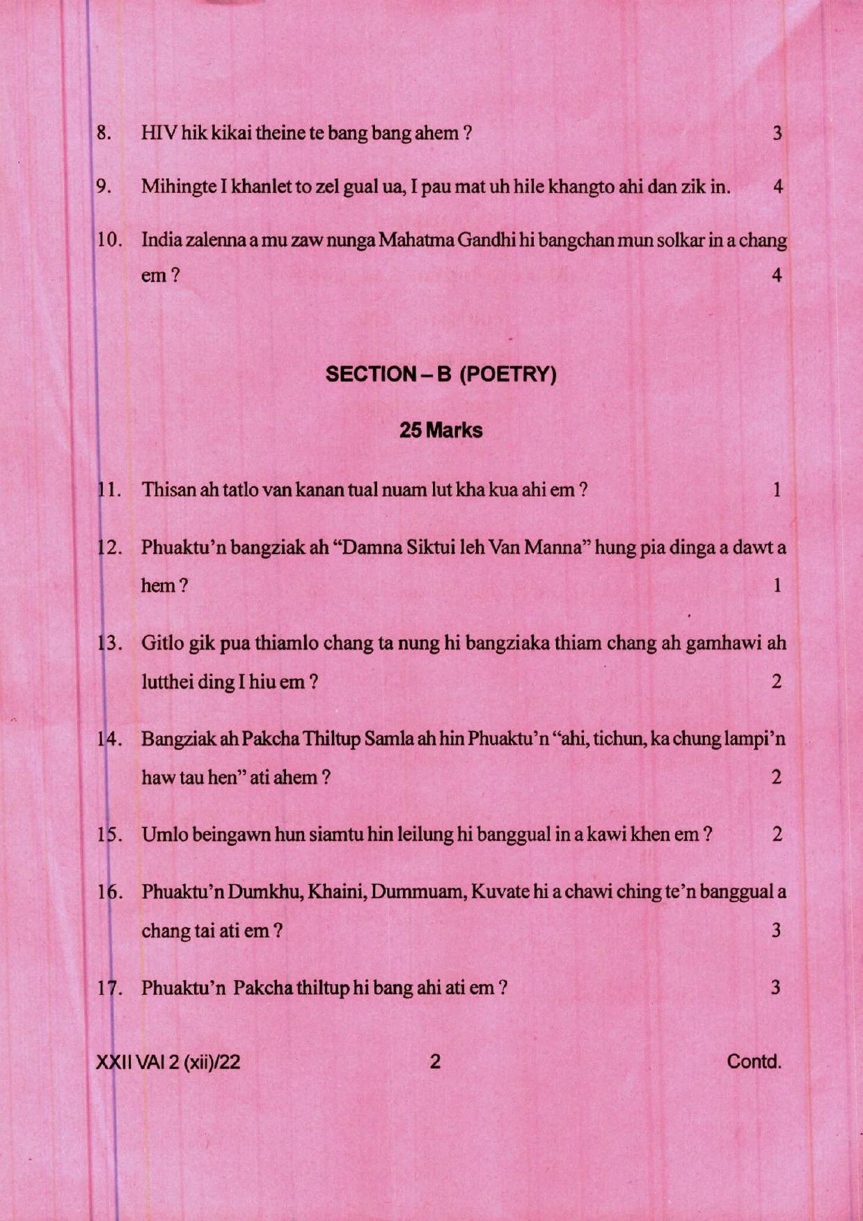 COHSEM 12th Question Papers 2022 Vaiphei (M.I.L.) - Page 2