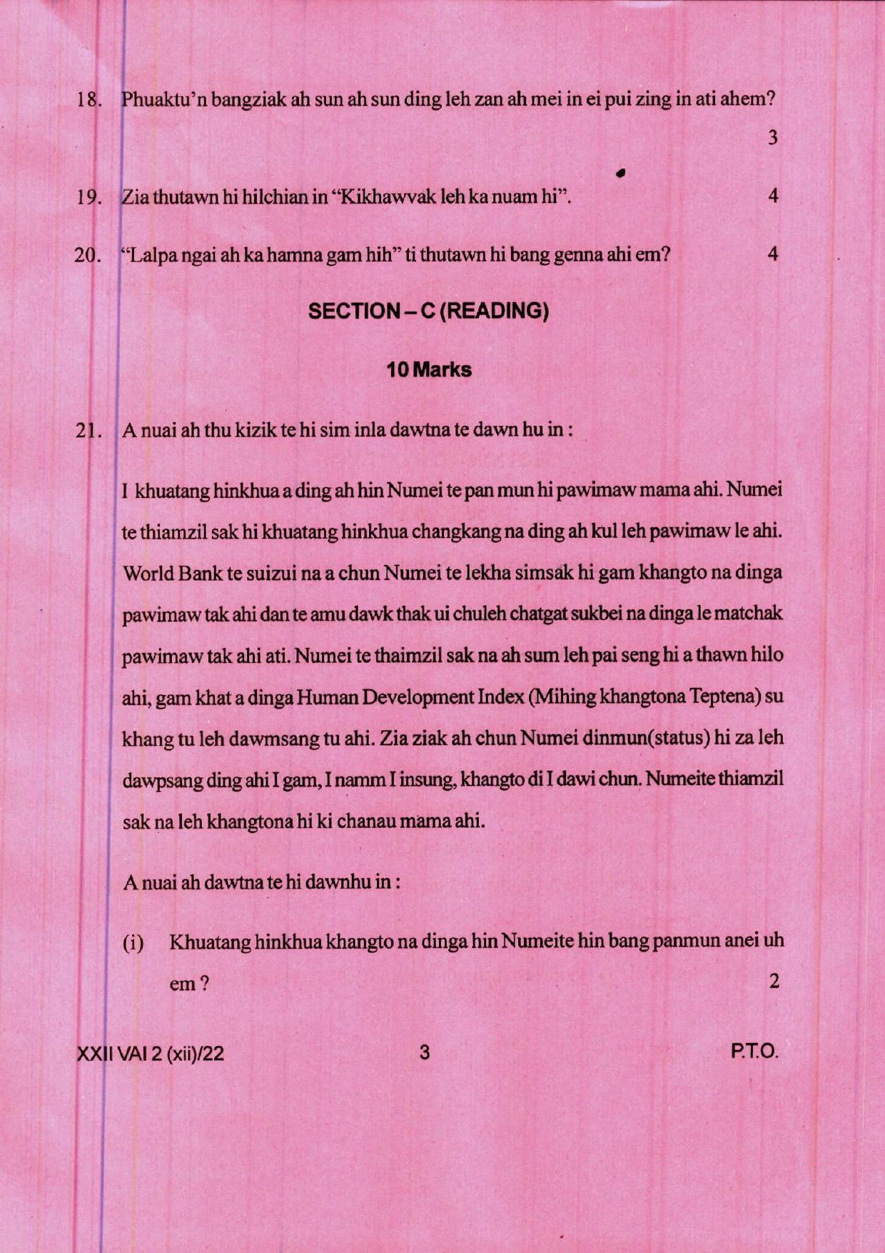 COHSEM 12th Question Papers 2022 Vaiphei (M.I.L.) - Page 3