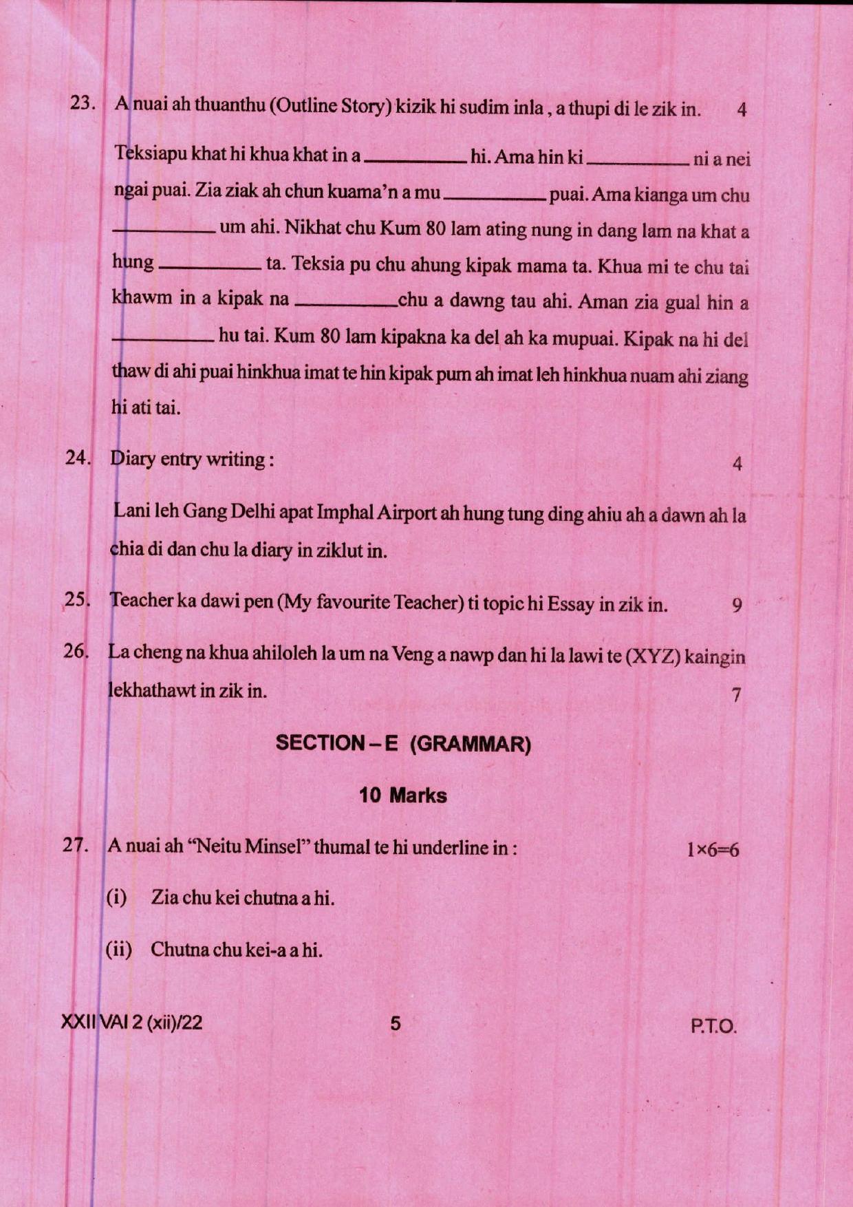 COHSEM 12th Question Papers 2022 Vaiphei (M.I.L.) - Page 5