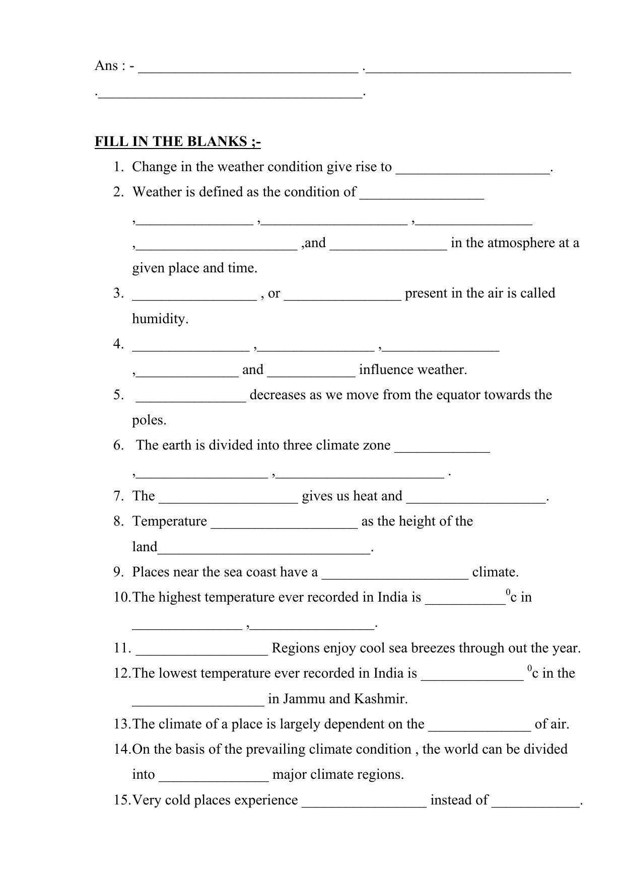 Worksheet for Class 5 Social Science Weather and Climate Assignment - Page 2