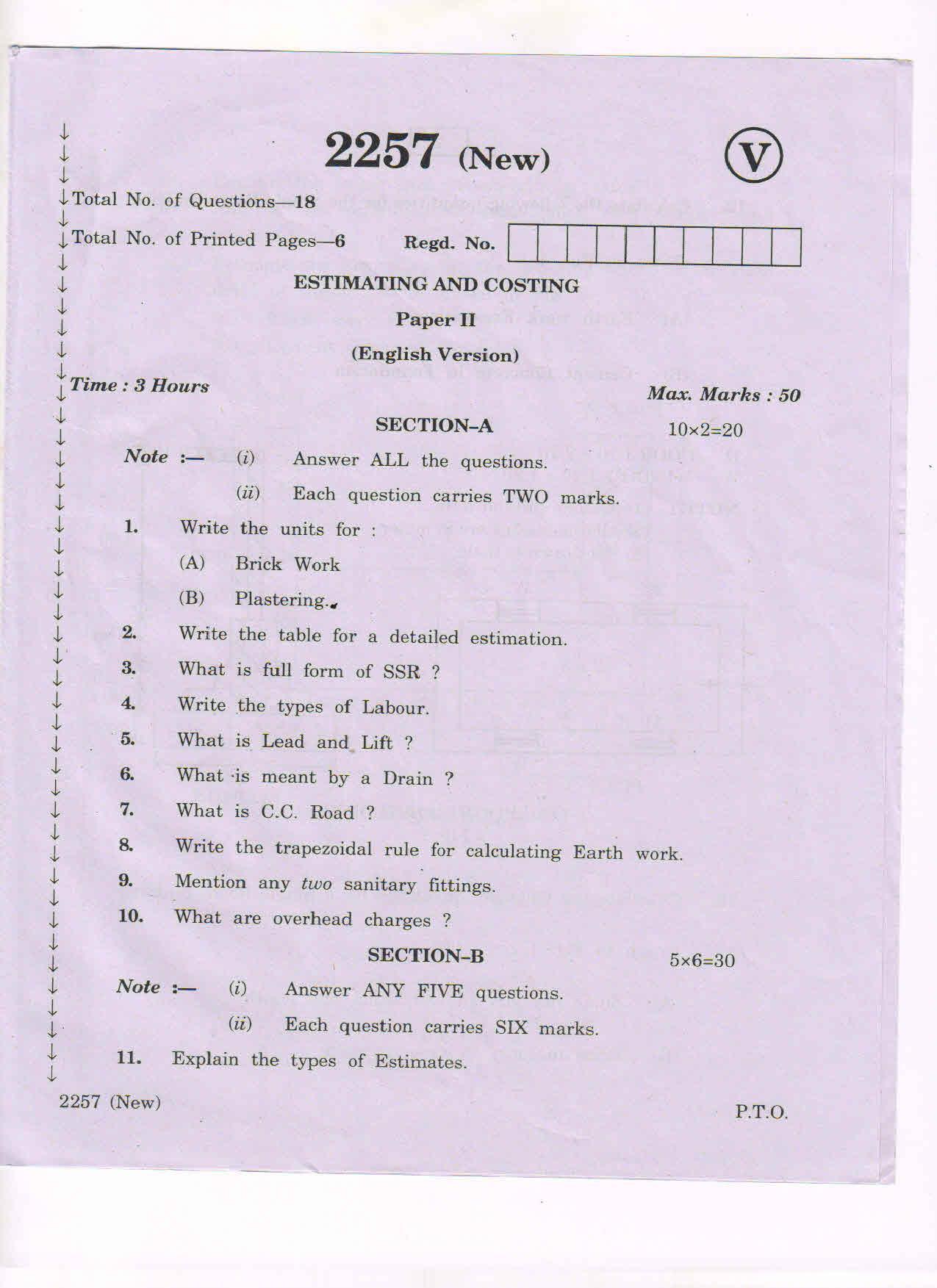 AP Inter 2nd Year Estimating and Costing-II (new) March-2020-Vocational Question Pape - Page 1