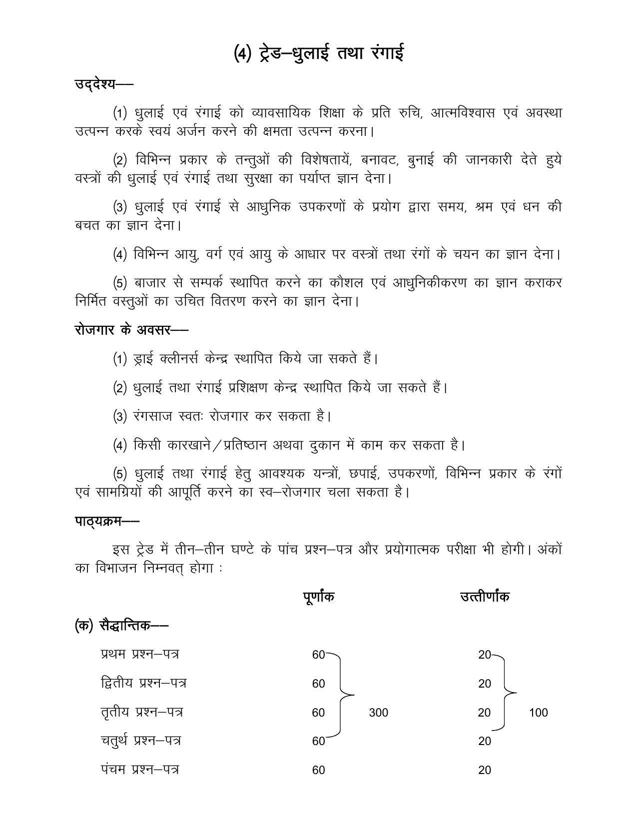 UP Board Class 12- Trade Subjects Syllabus Trade – 4 Laundry & Dyeing - Page 1