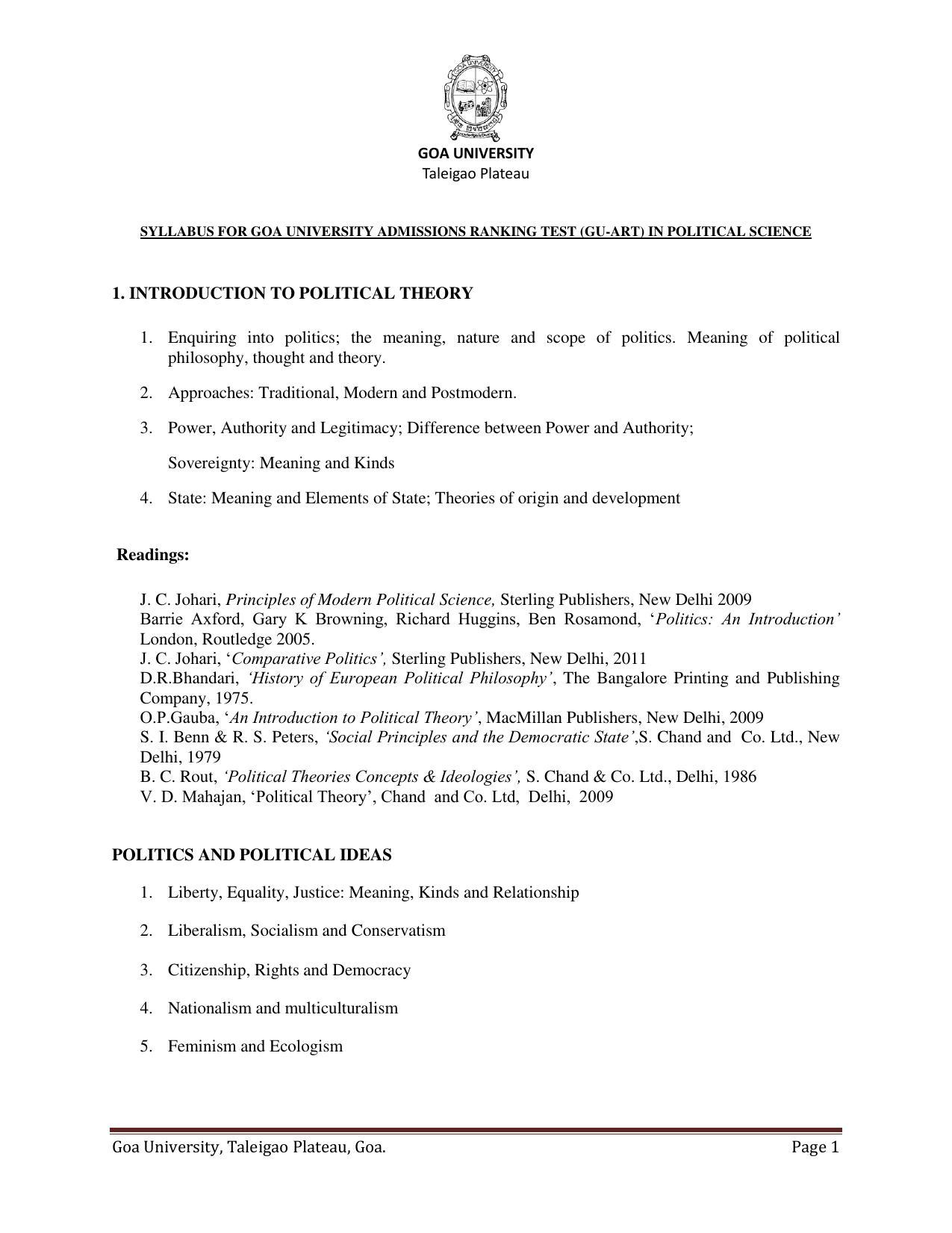 GU ART Political Science Syllabus - Page 1