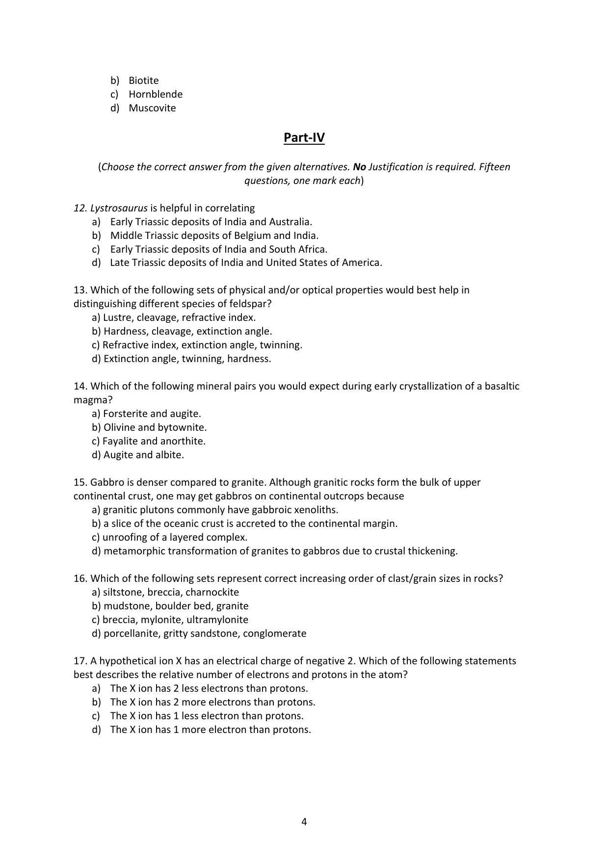 ISI Admission Test JRF in Geology GEB 2015 Sample Paper - Page 3