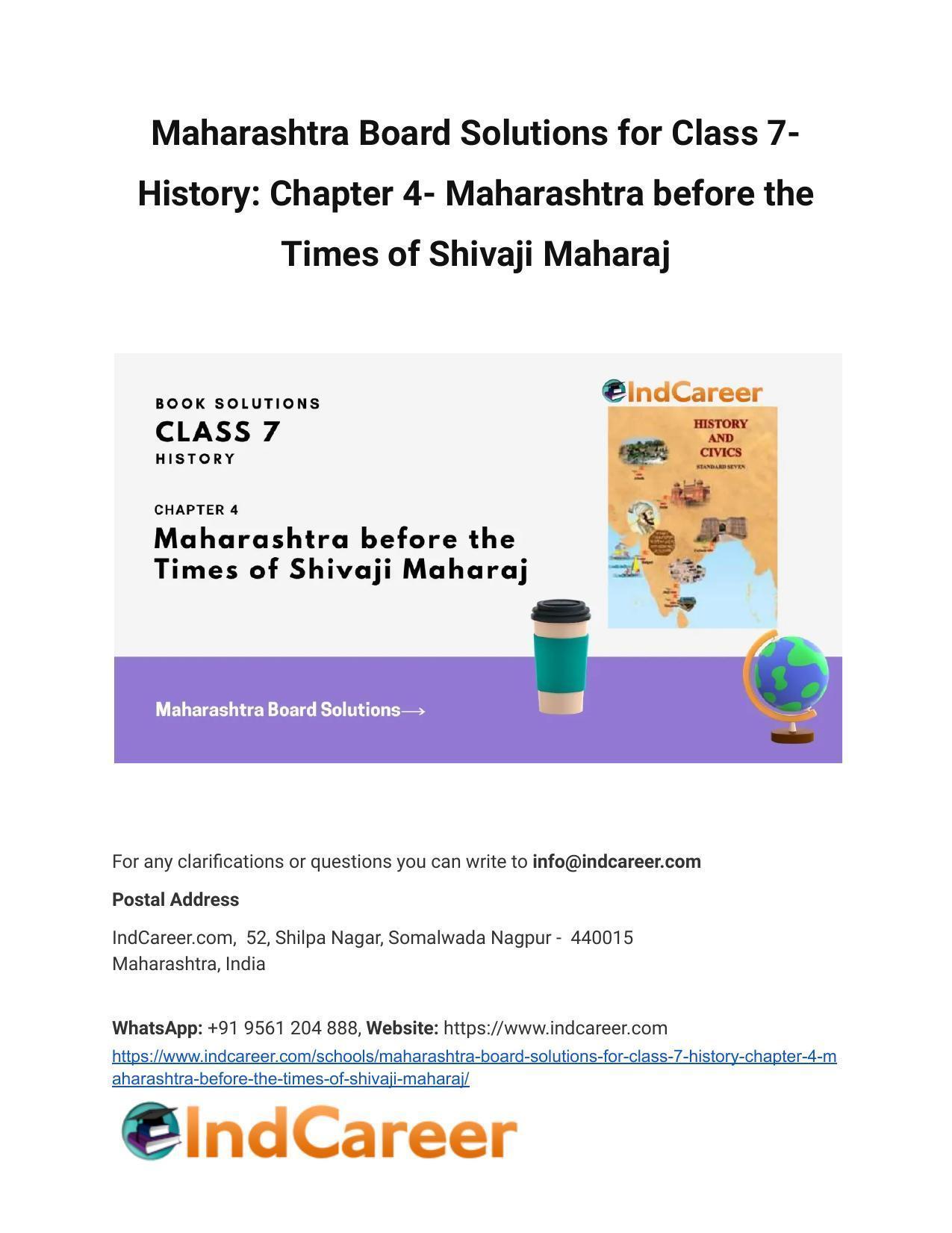 Maharashtra Board Solutions for Class 7- History: Chapter 4- Maharashtra before the Times of Shivaji Maharaj - Page 1