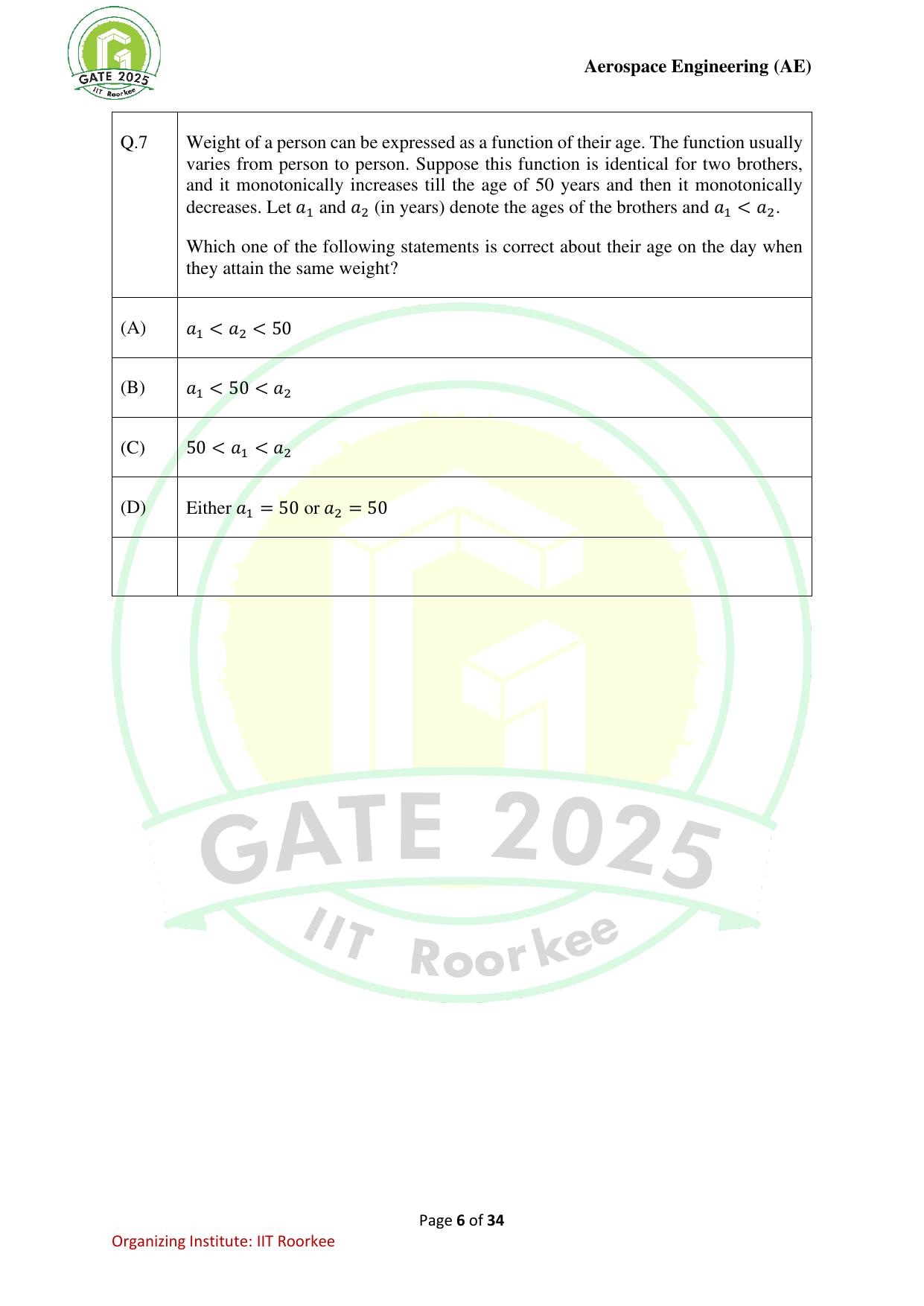 GATE 2025 Aerospace Engineering (AE) Question Paper - Page 6
