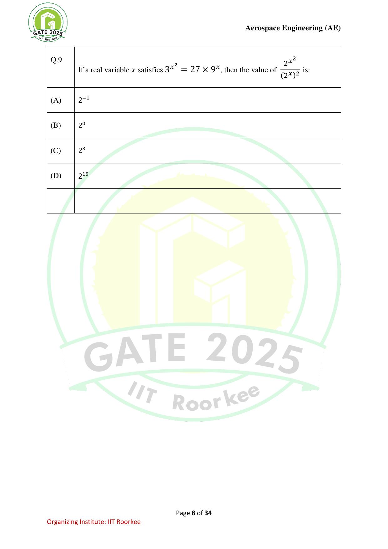 GATE 2025 Aerospace Engineering (AE) Question Paper - Page 8