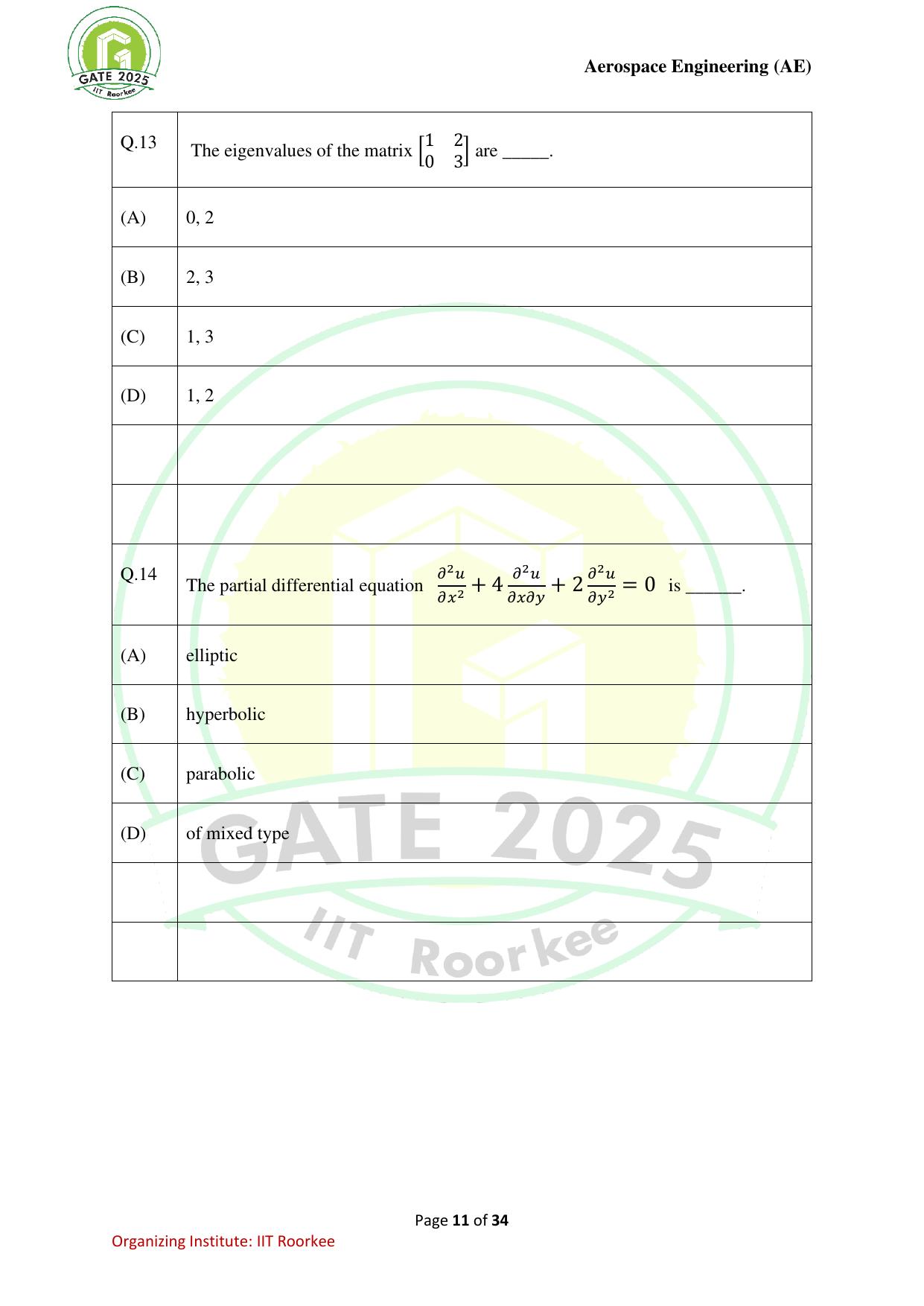 GATE 2025 Aerospace Engineering (AE) Question Paper - Page 11