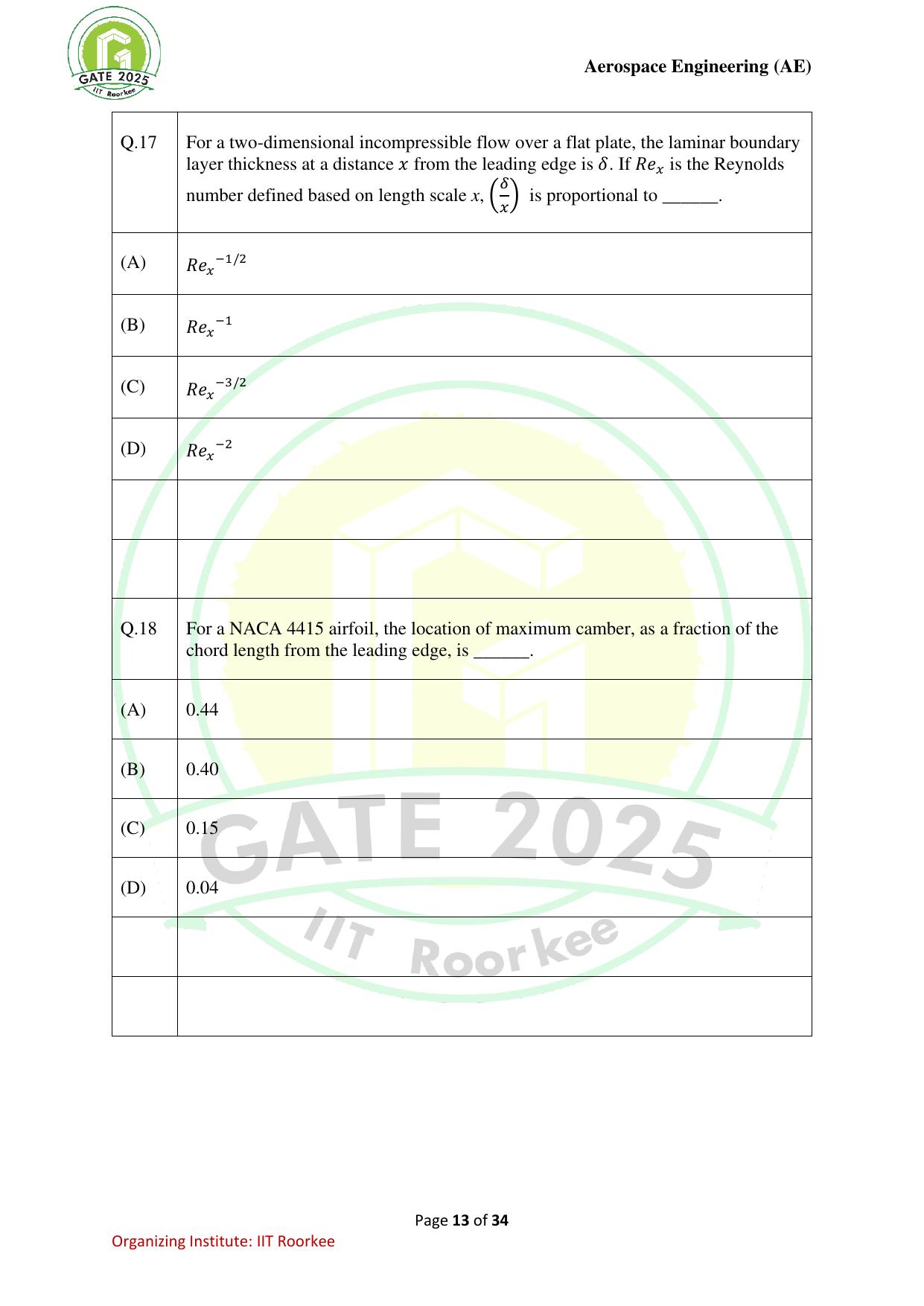 GATE 2025 Aerospace Engineering (AE) Question Paper - Page 13