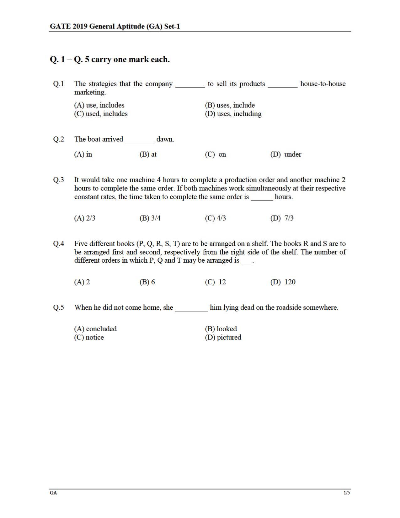 GATE 2019 Electronics and Communication Engineering (EC) Question Paper - Page 1