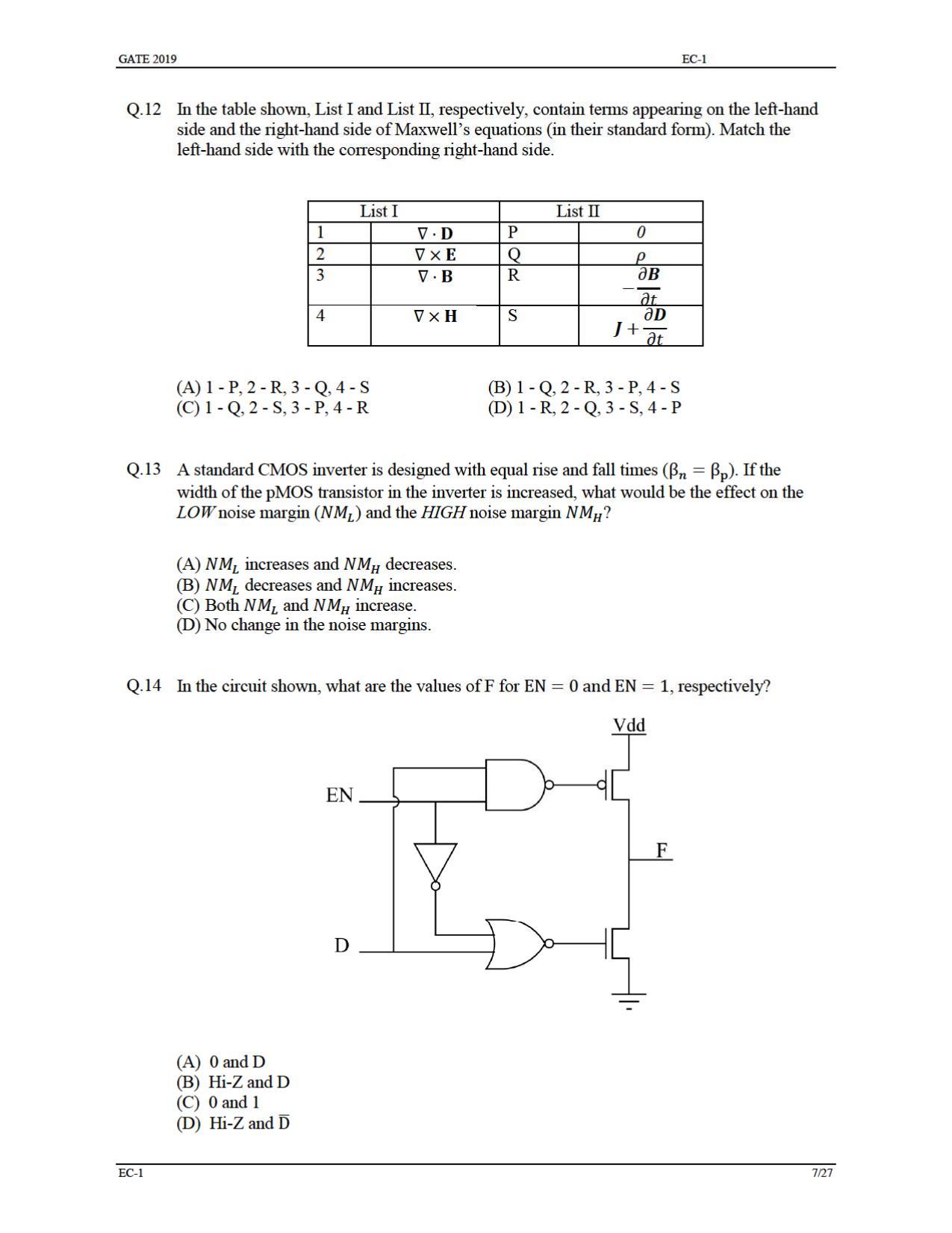 GATE 2019 Electronics and Communication Engineering (EC) Question Paper - Page 12
