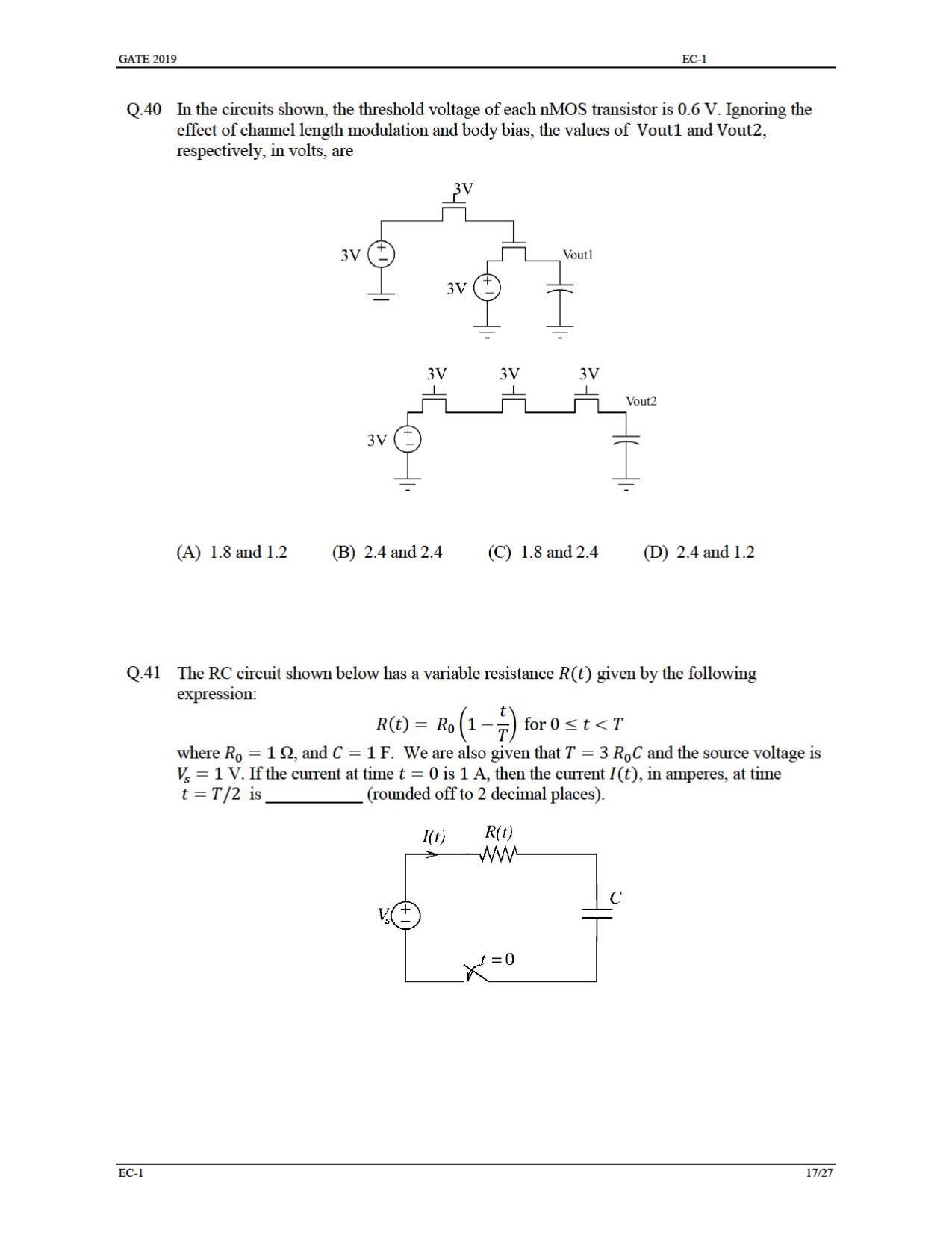 GATE 2019 Electronics and Communication Engineering (EC) Question Paper - Page 22