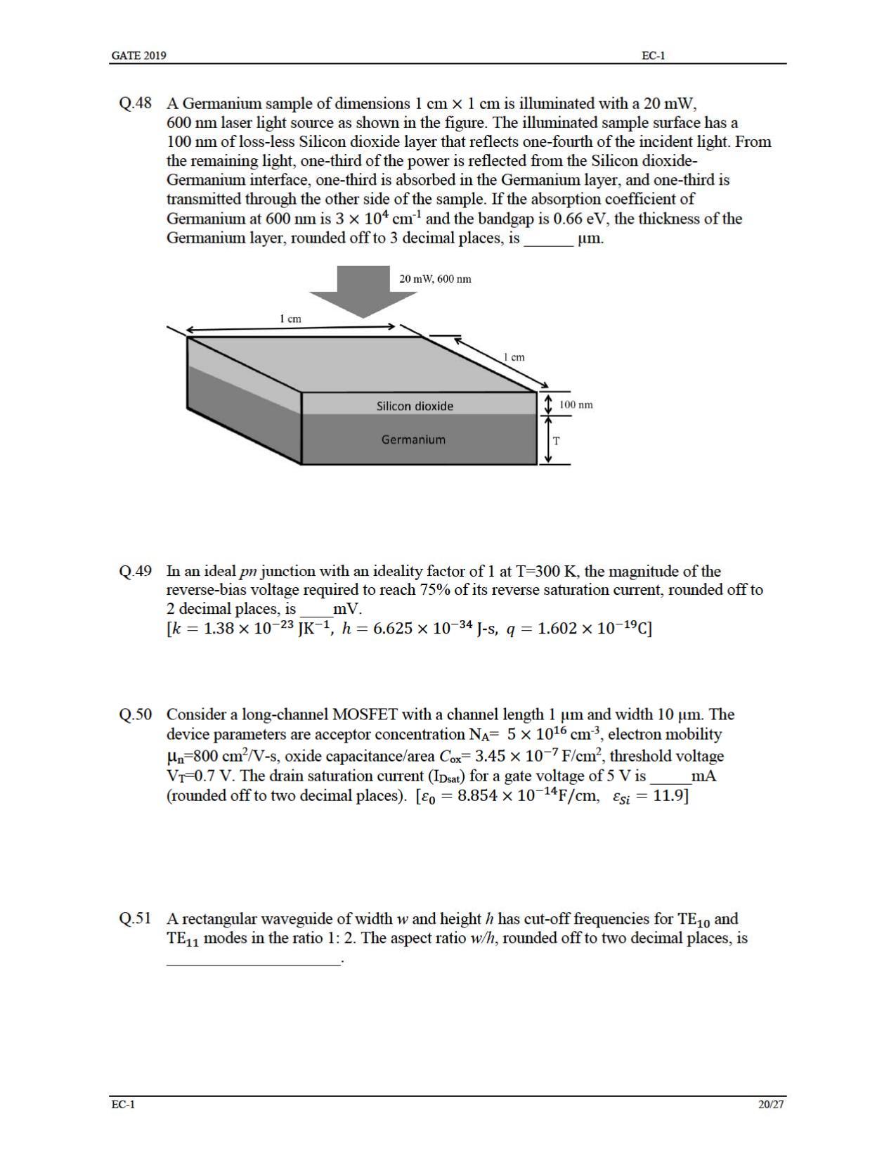 GATE 2019 Electronics and Communication Engineering (EC) Question Paper - Page 25