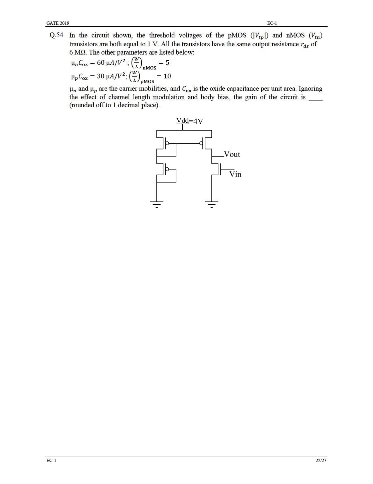 GATE 2019 Electronics and Communication Engineering (EC) Question Paper - Page 27