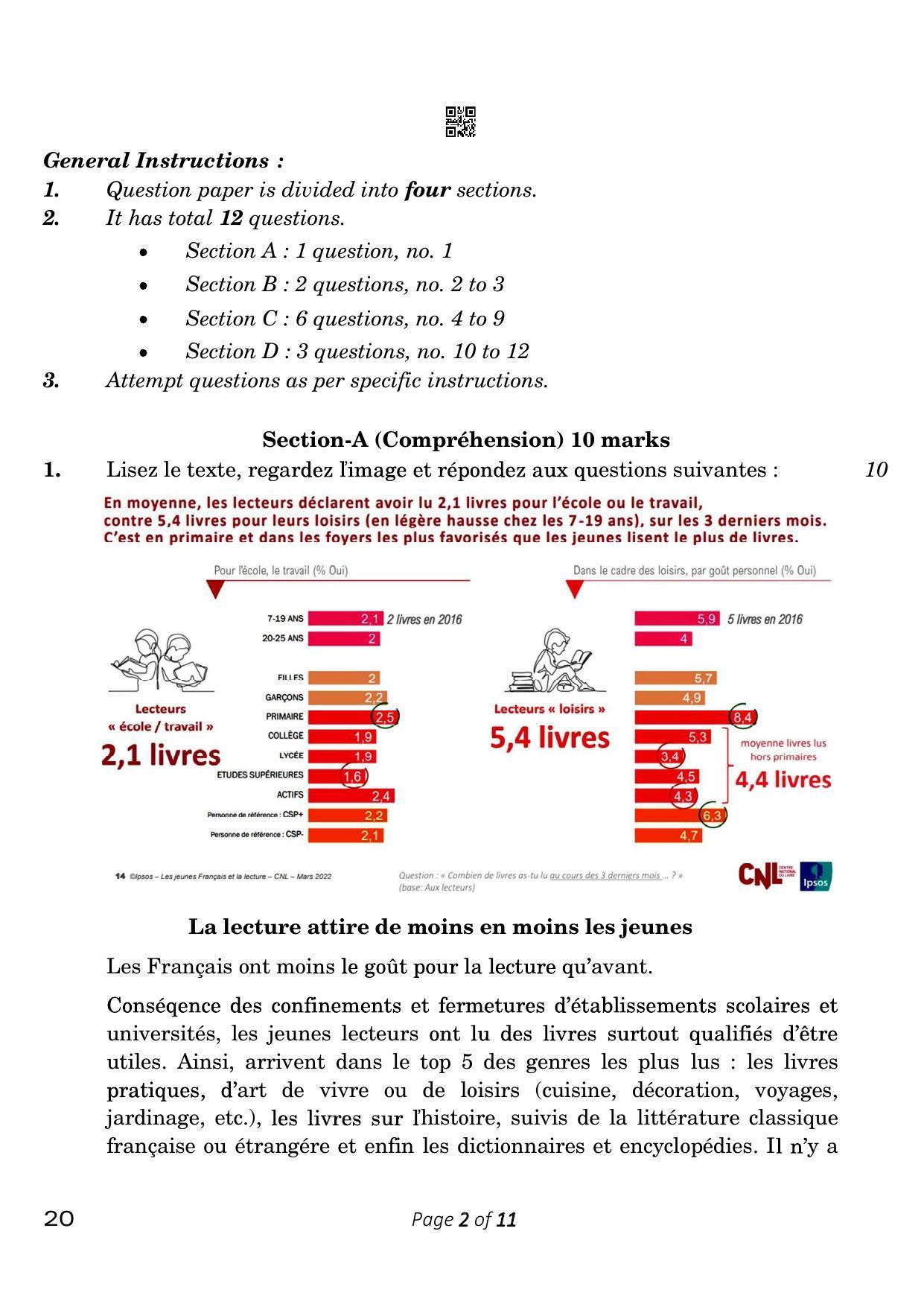 CBSE Class 10 French (Compartment) 2023 Question Paper - Page 2