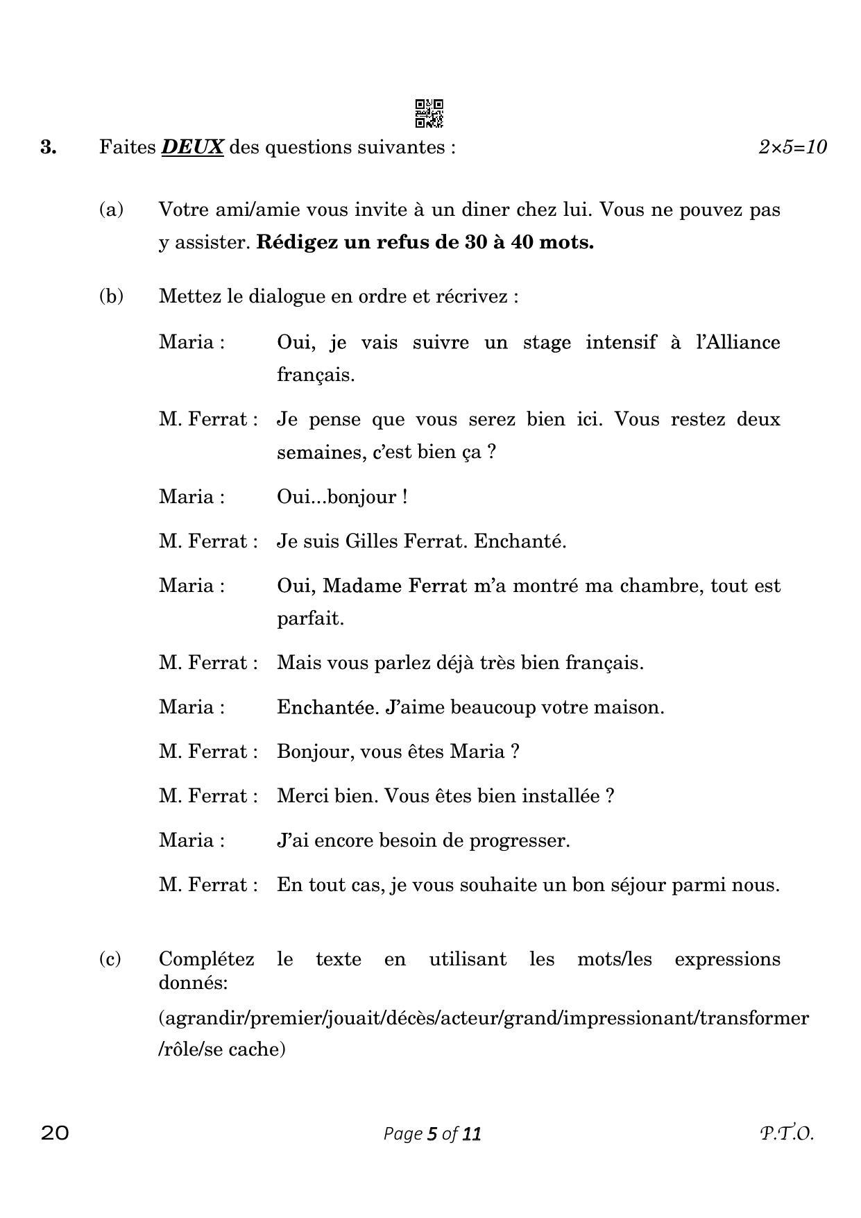 CBSE Class 10 French (Compartment) 2023 Question Paper - Page 5