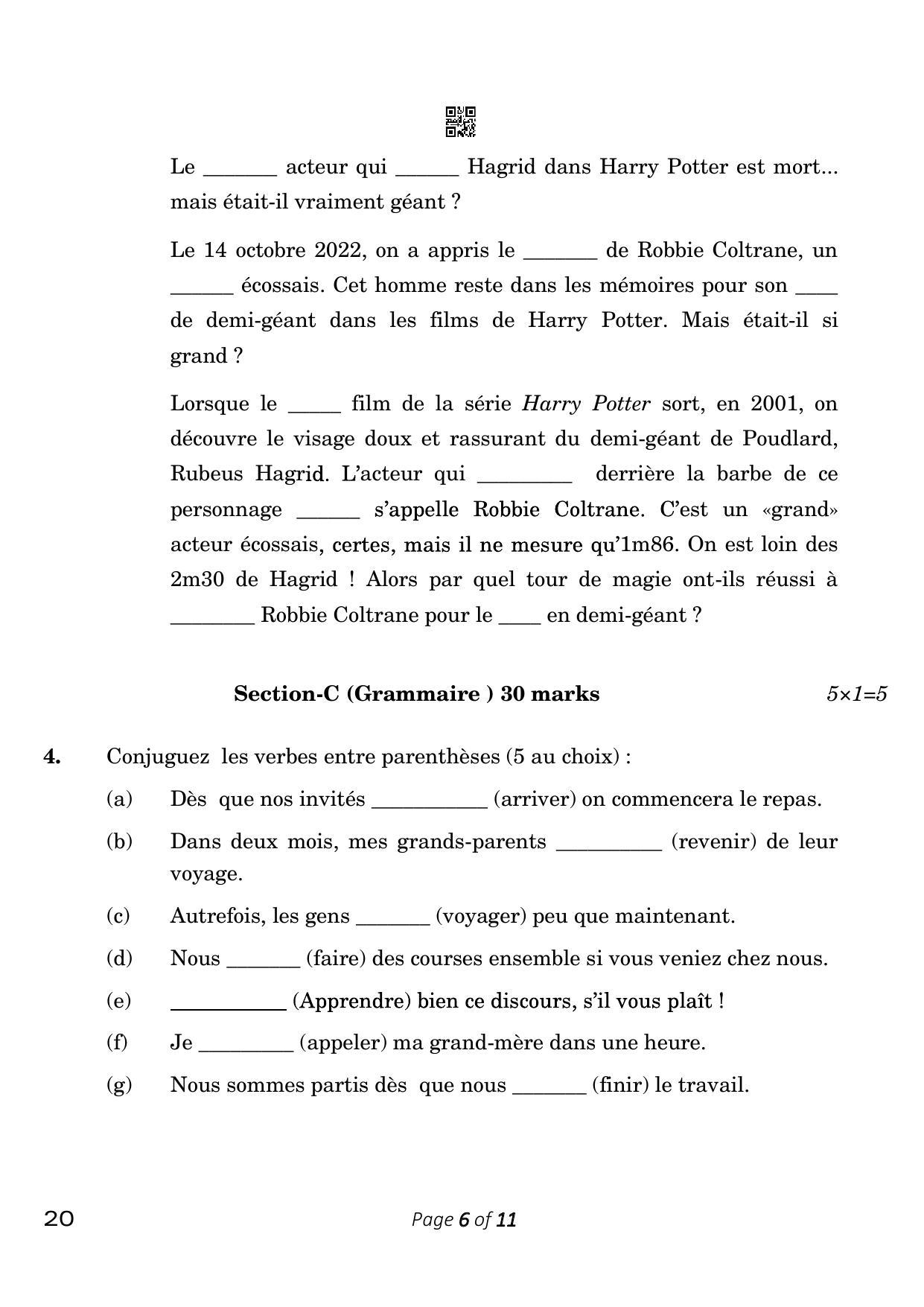 CBSE Class 10 French (Compartment) 2023 Question Paper - Page 6