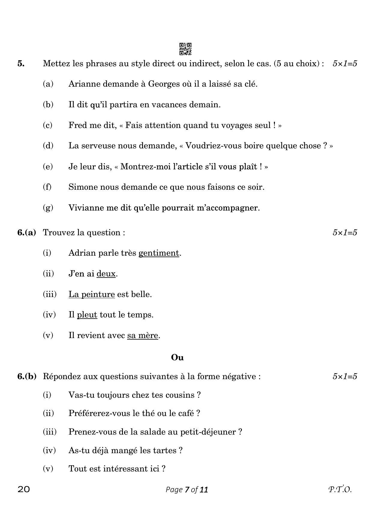 CBSE Class 10 French (Compartment) 2023 Question Paper - Page 7