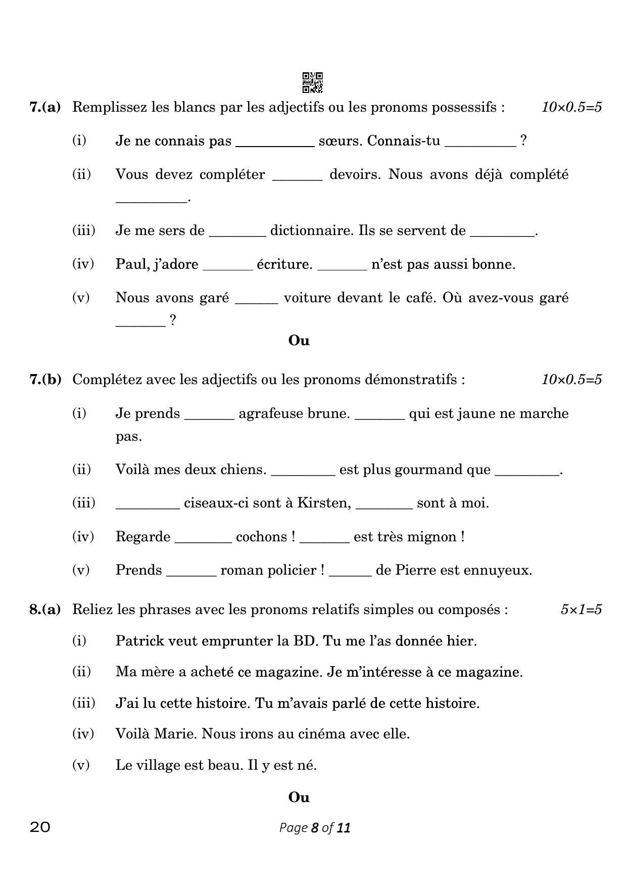 CBSE Class 10 French (Compartment) 2023 Question Paper - Page 8