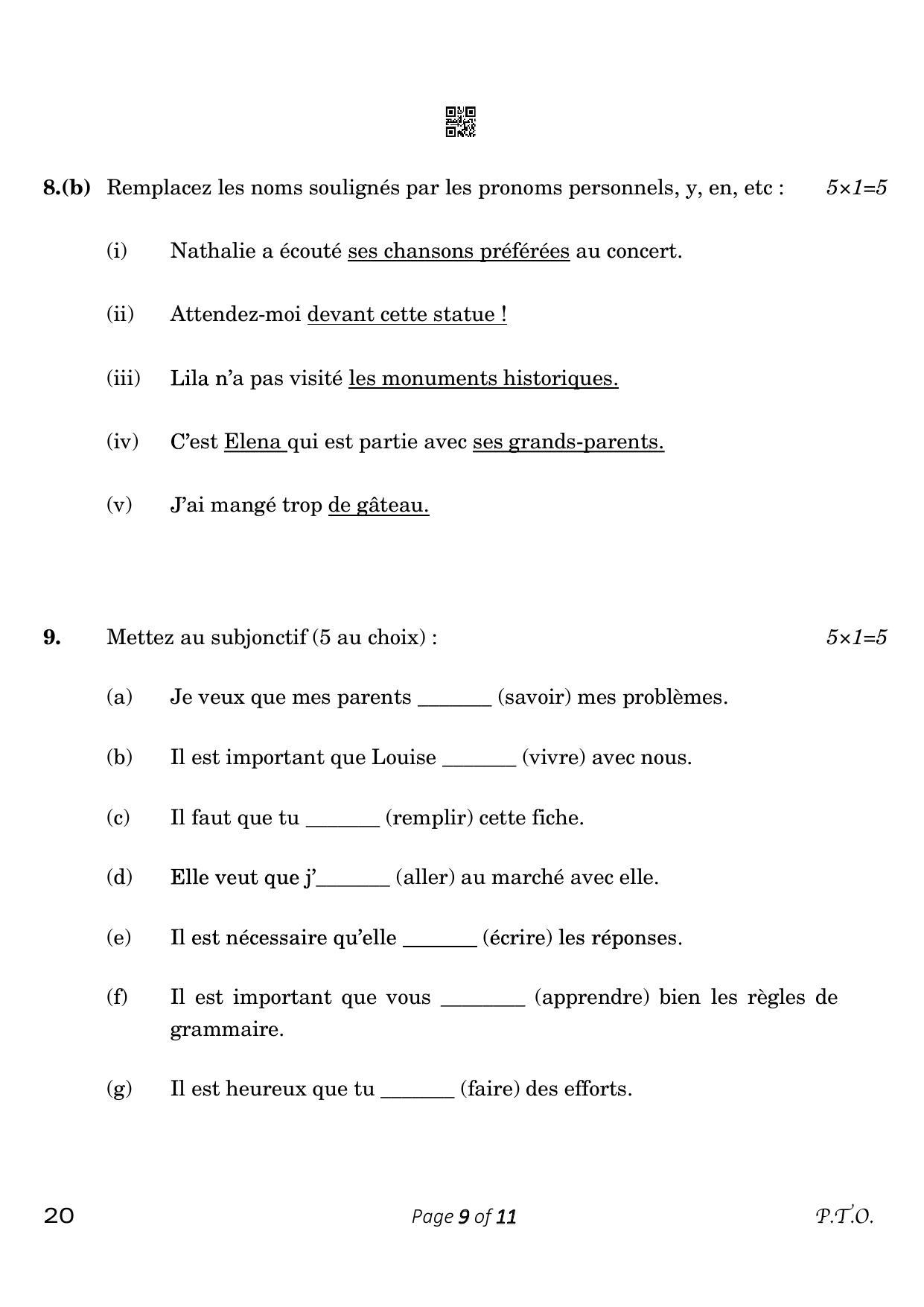 CBSE Class 10 French (Compartment) 2023 Question Paper - Page 9