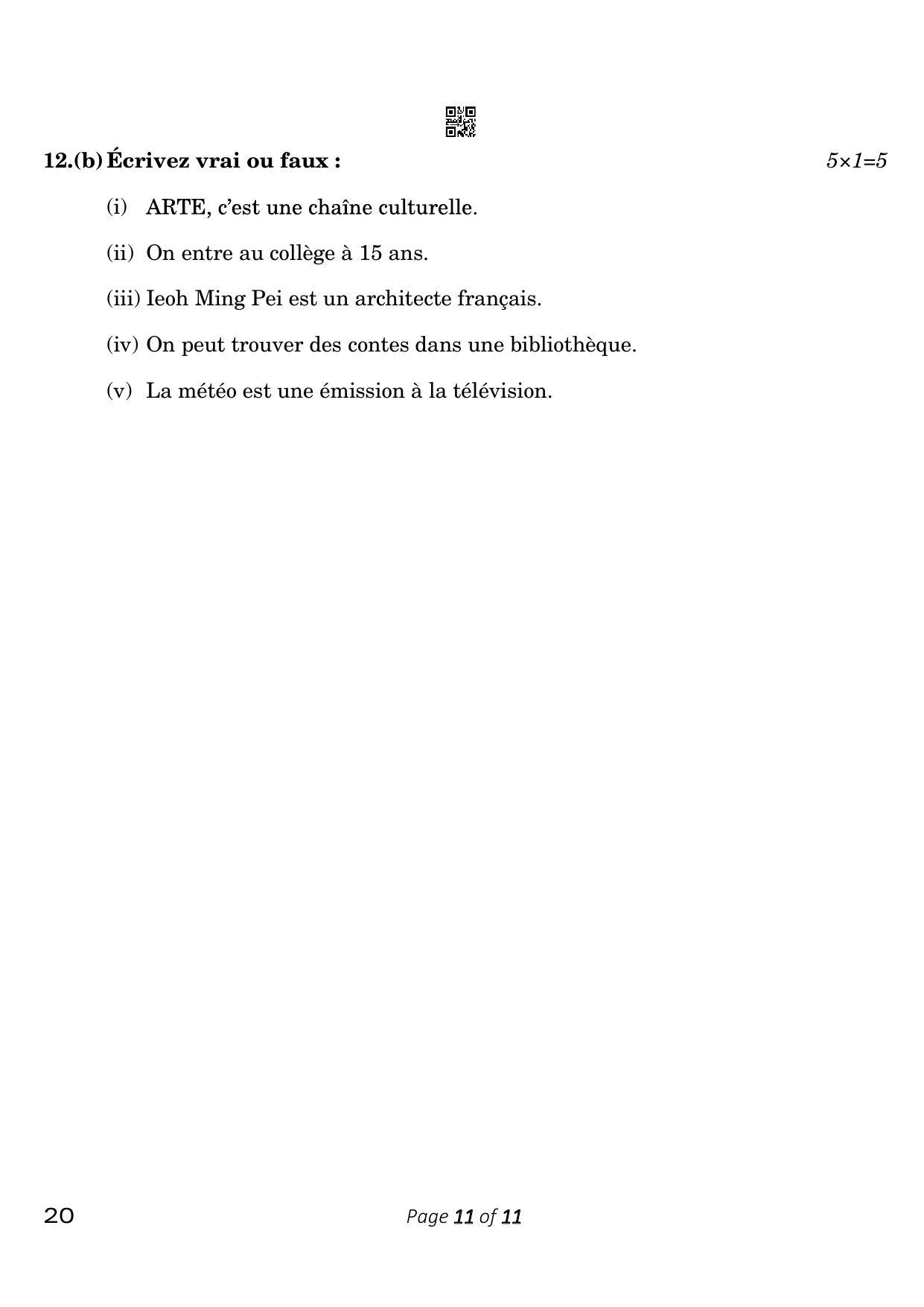 CBSE Class 10 French (Compartment) 2023 Question Paper - Page 11