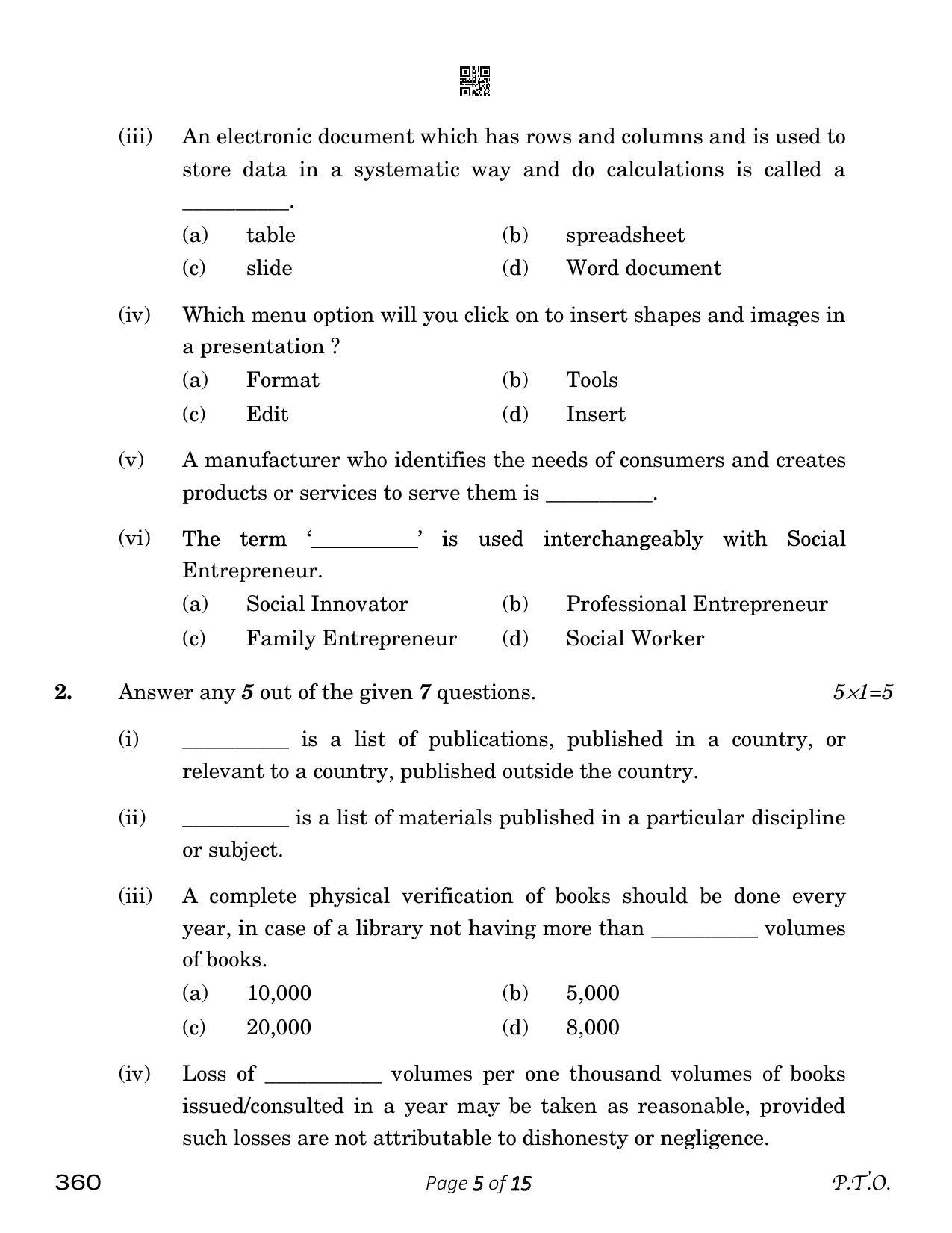 CBSE Class 12 Library And Information Science (Compartment) 2023 Question Paper - Page 5