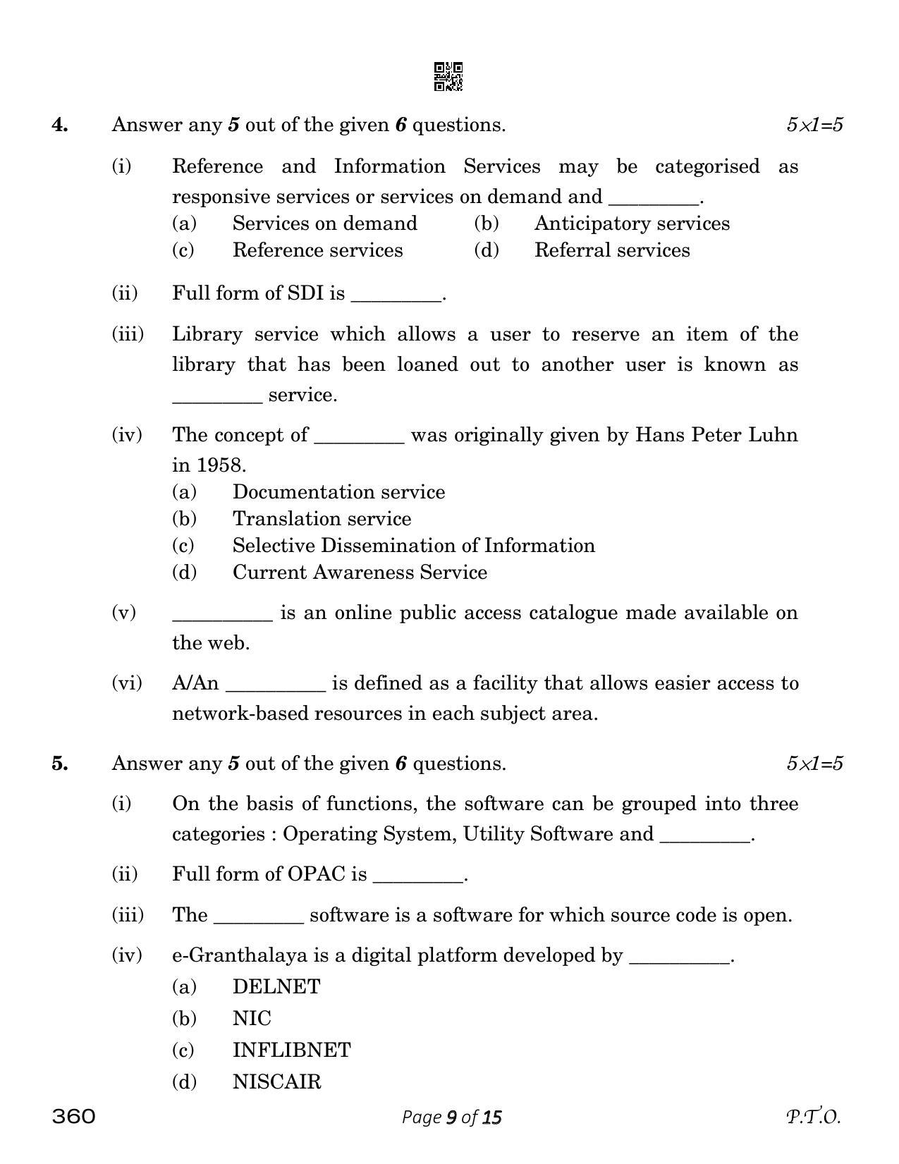 CBSE Class 12 Library And Information Science (Compartment) 2023 Question Paper - Page 9
