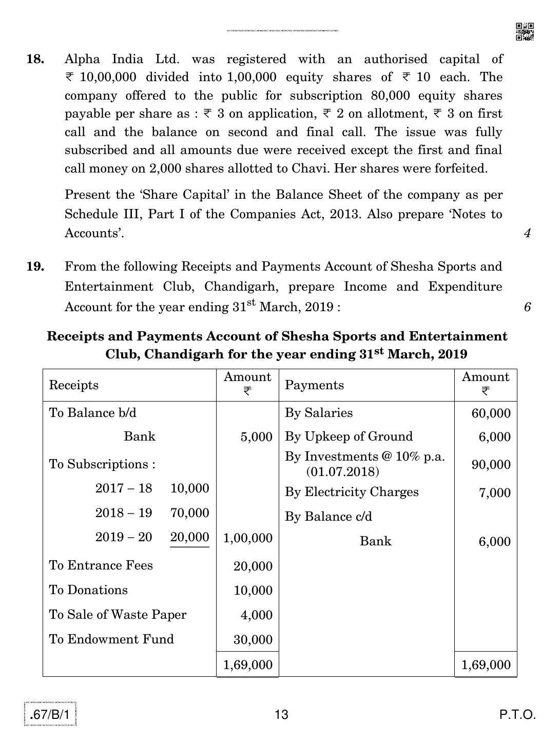 CBSE Class 12 67-C-1 - Accountancy 2020 Compartment Question Paper - Page 13