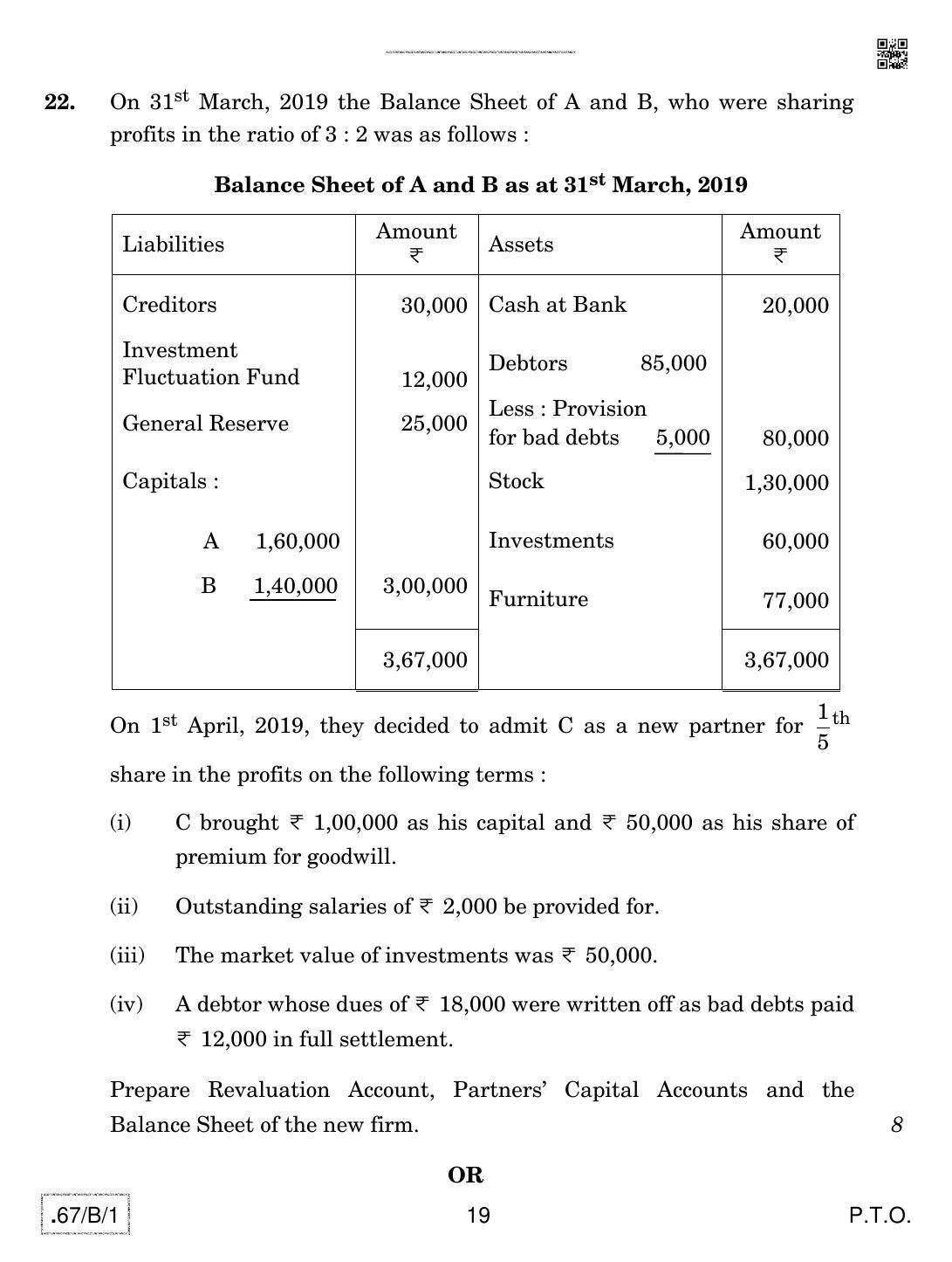 CBSE Class 12 67-C-1 - Accountancy 2020 Compartment Question Paper - Page 19