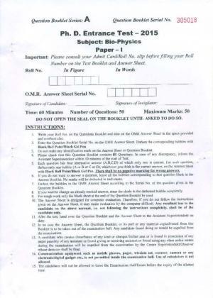PU MPET Bio-physics 2015 Question Paper