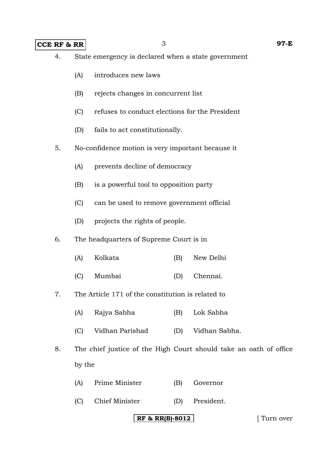Karnataka SSLC POLITICAL SCIENCE - ENGLISH (97E-B Version_15) March/April 2019 Question Paper - Page 3