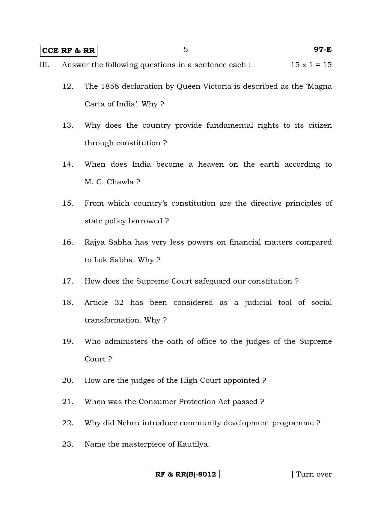 Karnataka SSLC POLITICAL SCIENCE - ENGLISH (97E-B Version_15) March/April 2019 Question Paper - Page 5