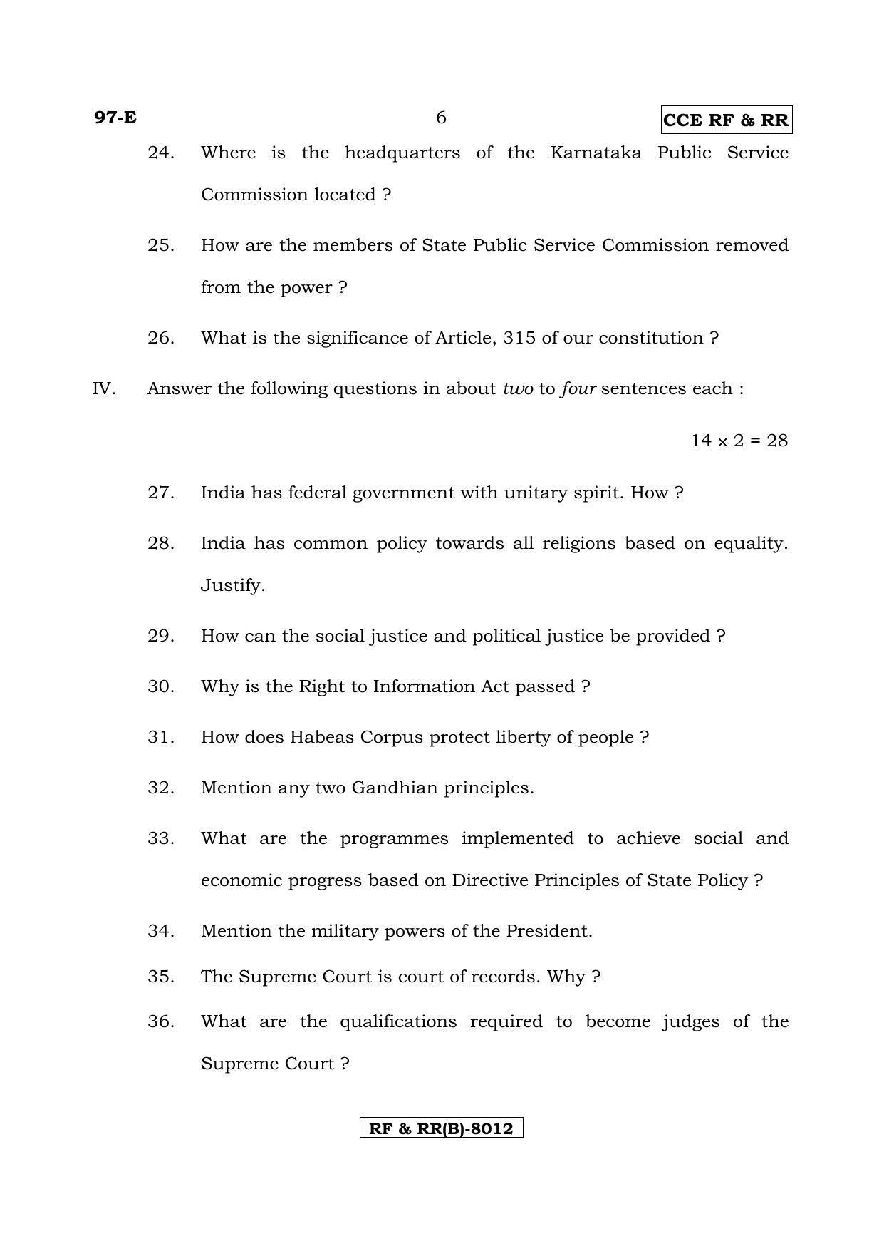 Karnataka SSLC POLITICAL SCIENCE - ENGLISH (97E-B Version_15) March/April 2019 Question Paper - Page 6