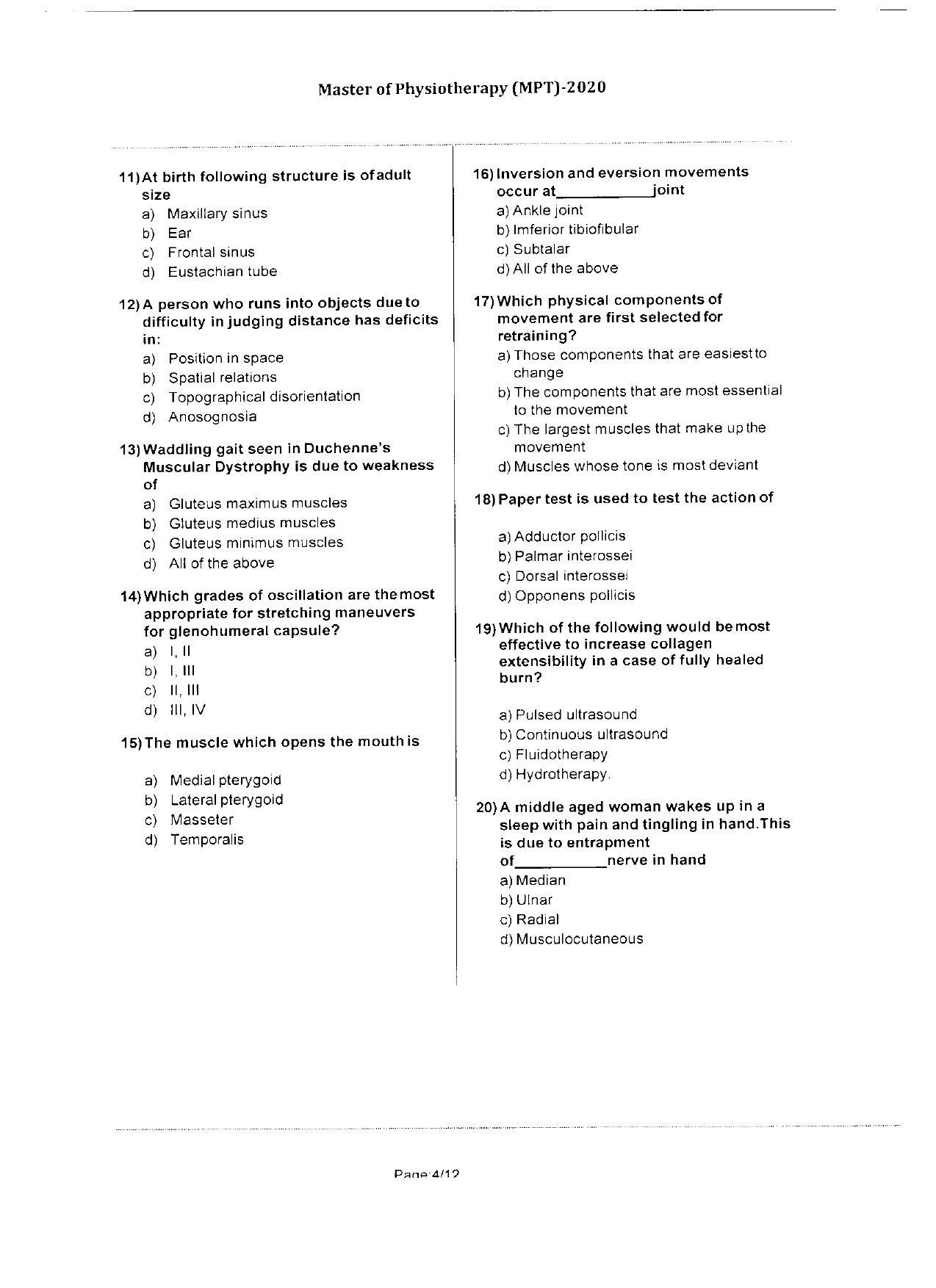 WBJEEB JEMAS (PG) 2020 MPT Question Paper - Page 4