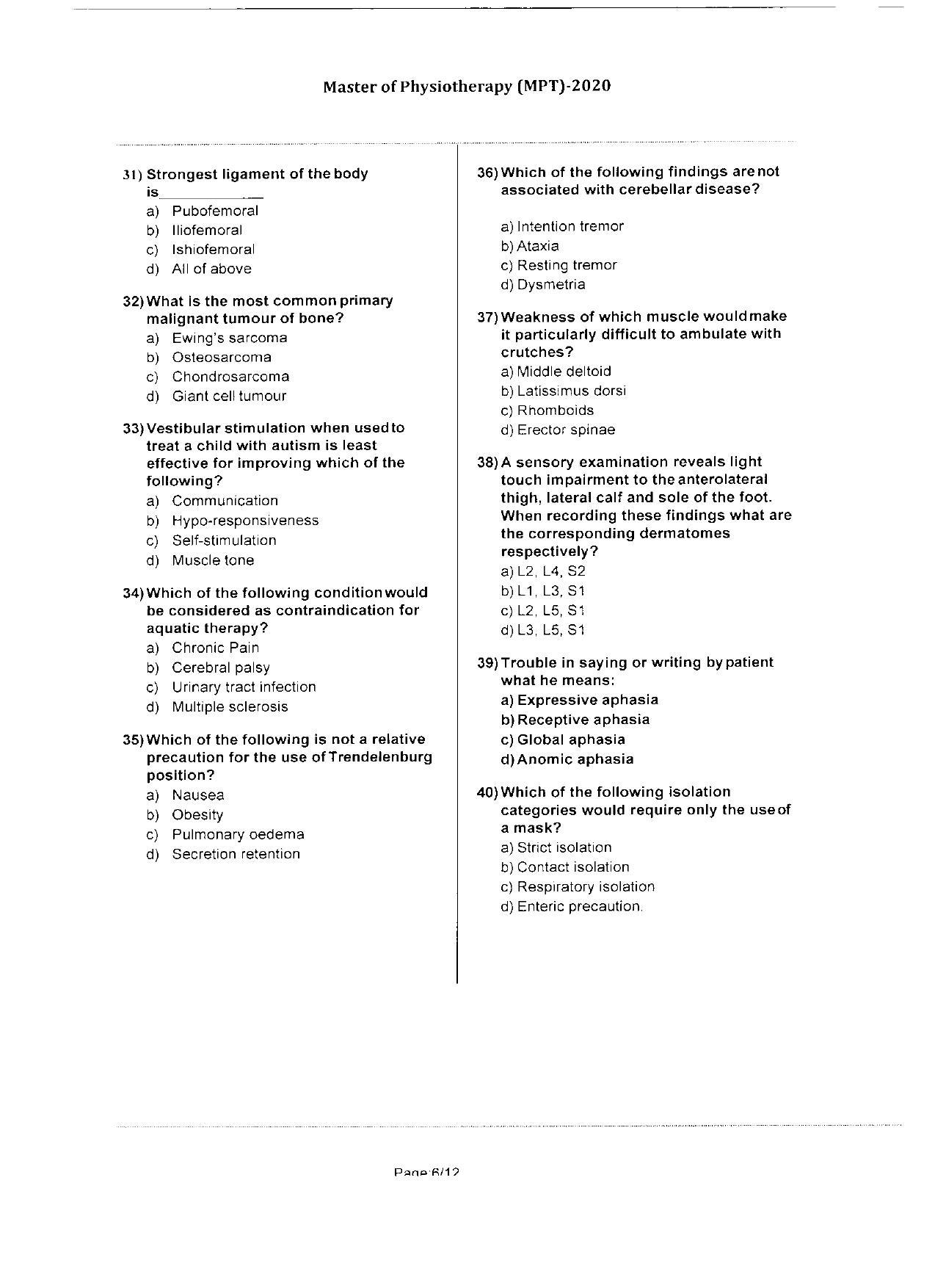 WBJEEB JEMAS (PG) 2020 MPT Question Paper - Page 6