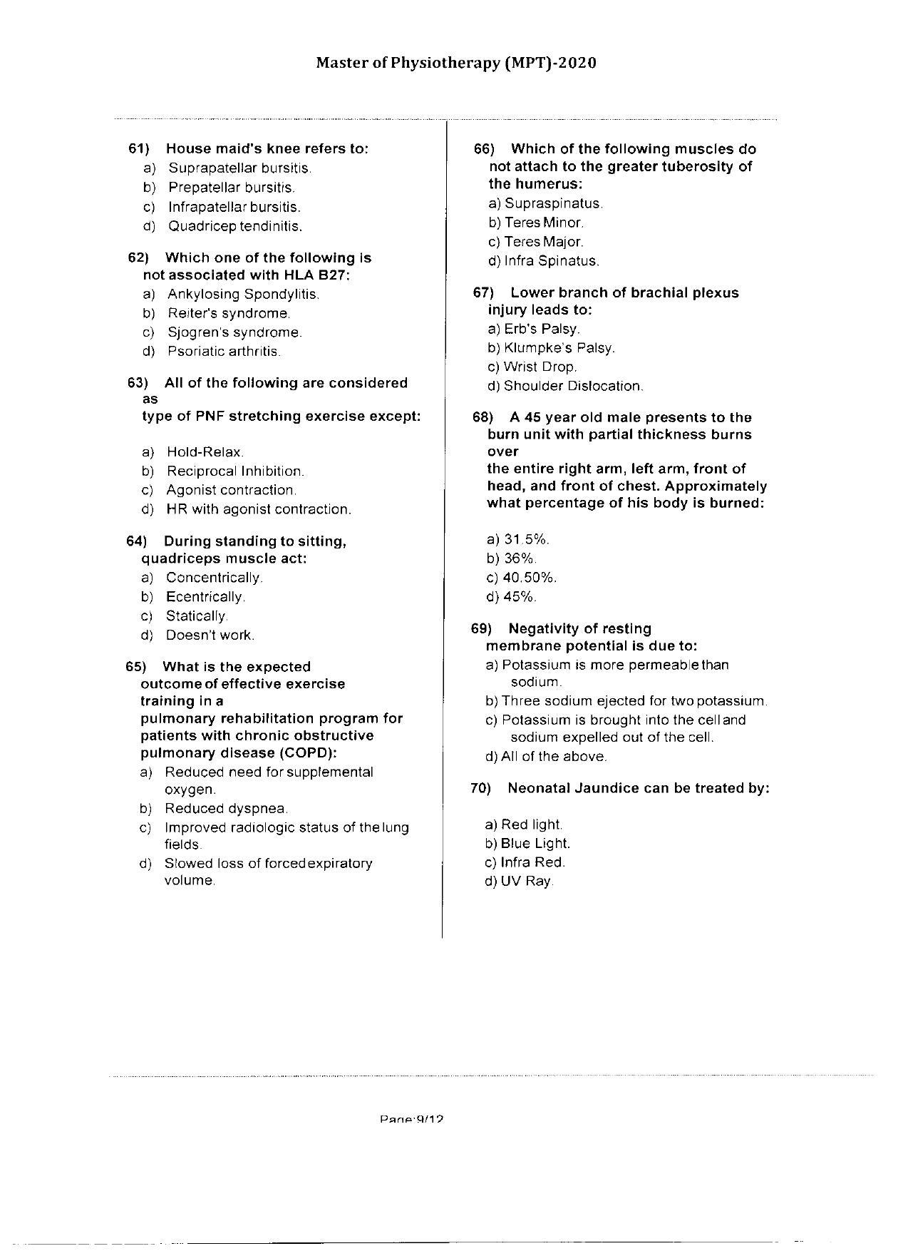 WBJEEB JEMAS (PG) 2020 MPT Question Paper - Page 9