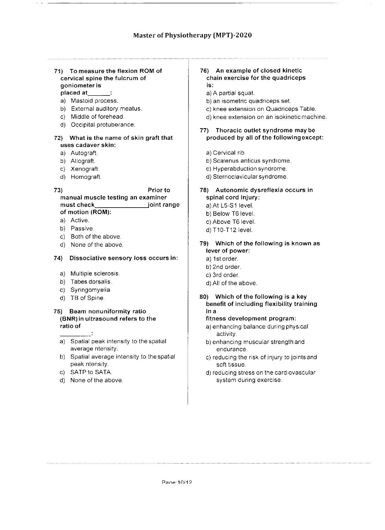 WBJEEB JEMAS (PG) 2020 MPT Question Paper - Page 10