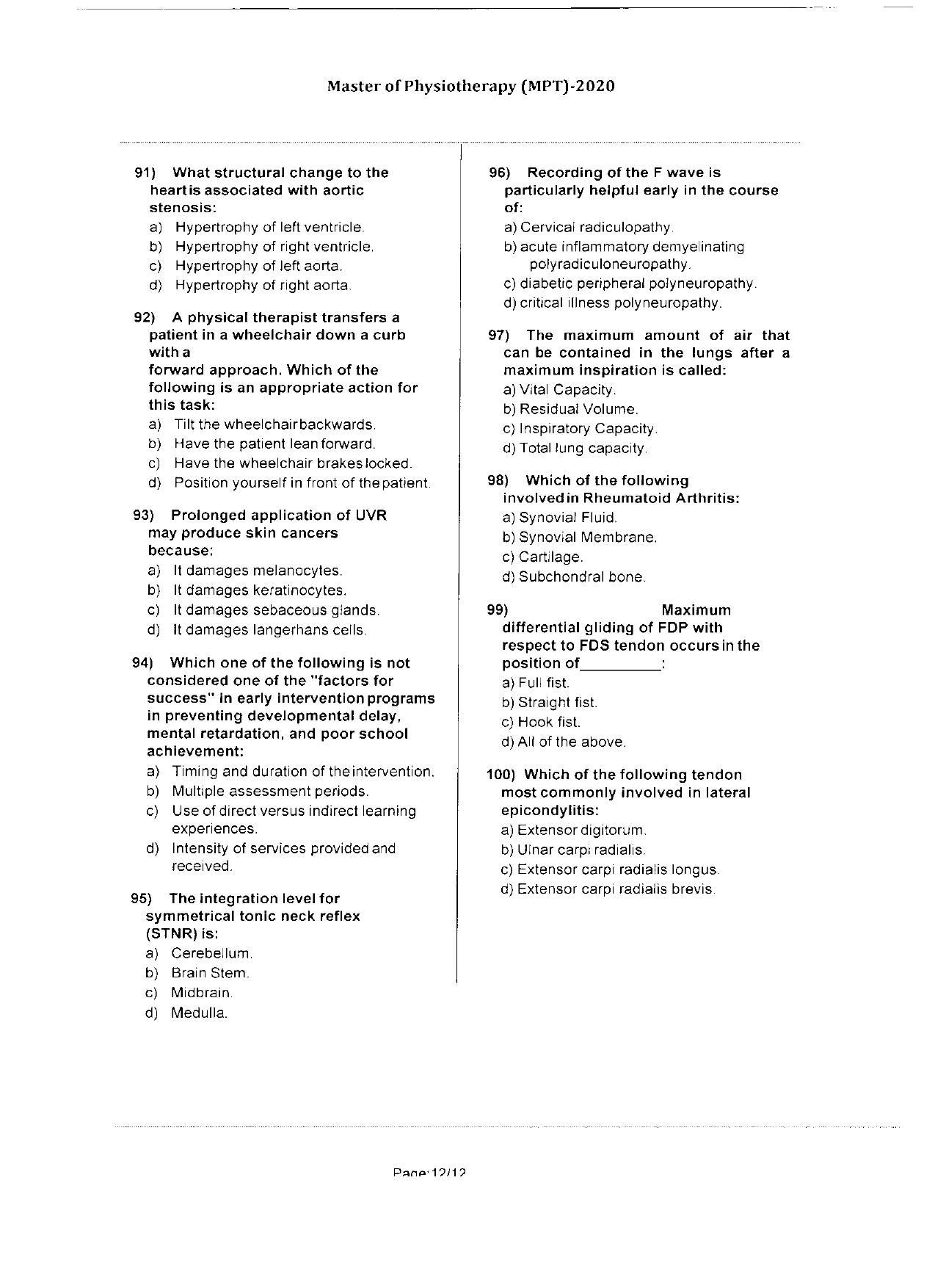 WBJEEB JEMAS (PG) 2020 MPT Question Paper - Page 12