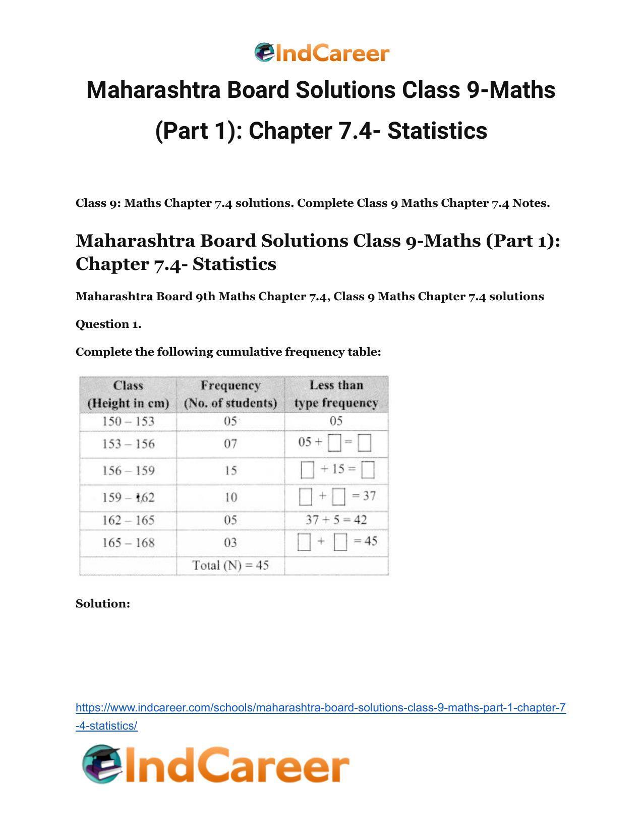 Maharashtra Board Solutions Class 9-Maths (Part 1): Chapter 7.4- Statistics - Page 2